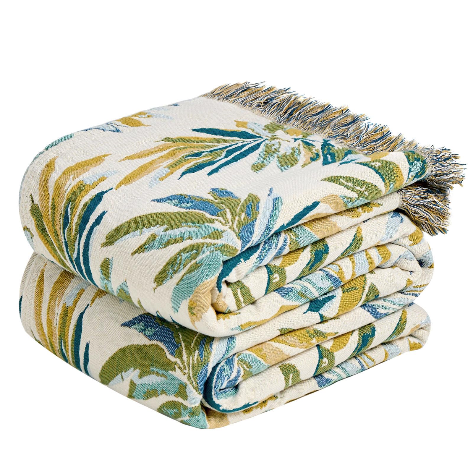 MSGKV Boho Throw Blanket 60''x80'',100% Cotton Blanket for Couch Bed, Summer Breathable Quilt Farmhouse Home Decor Soft Lightweight Picnic Blankets
