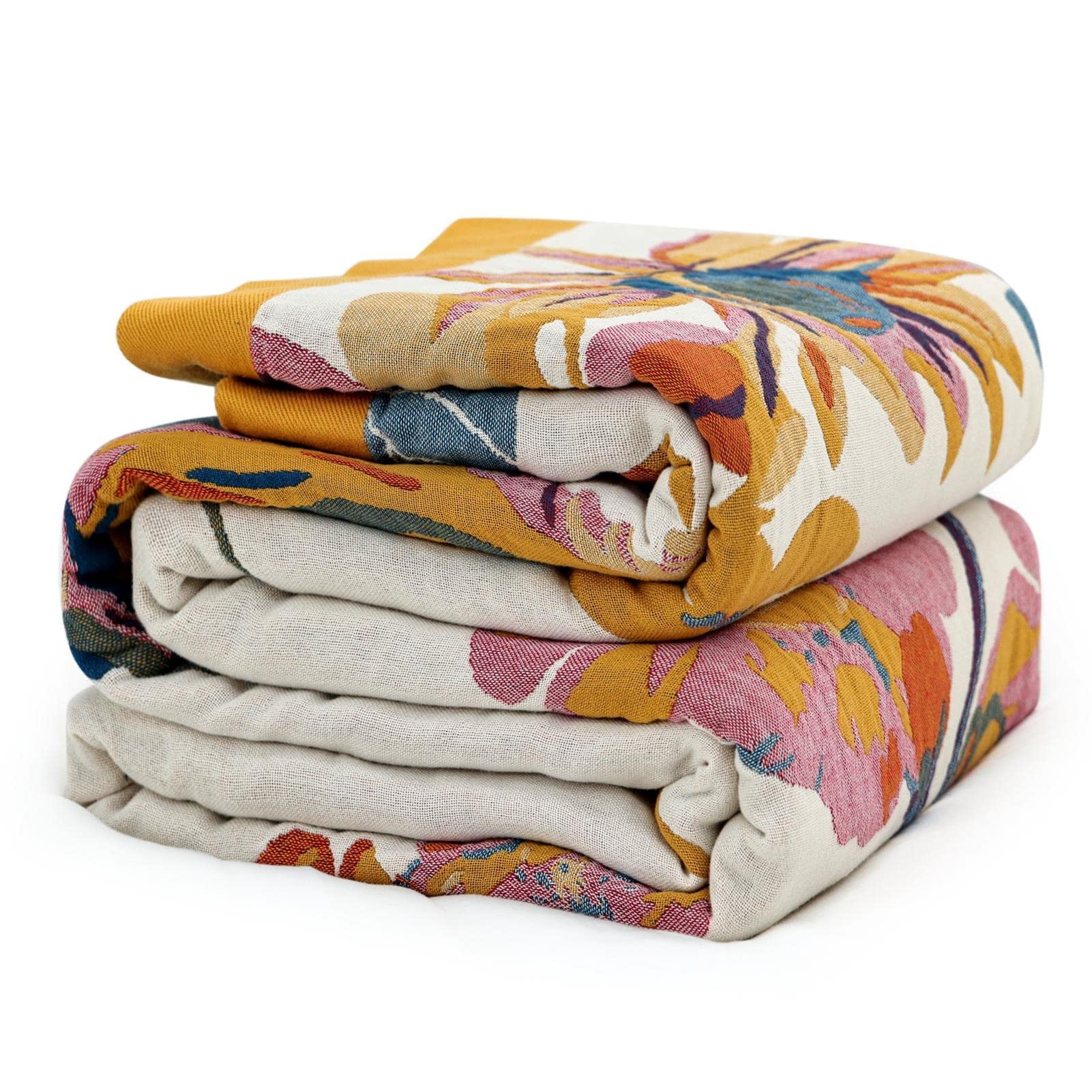 MSGKV Boho Throw Blanket 60''x80'',100% Cotton Blanket for Couch Bed, Summer Breathable Quilt Farmhouse Home Decor Soft Lightweight Picnic Blankets