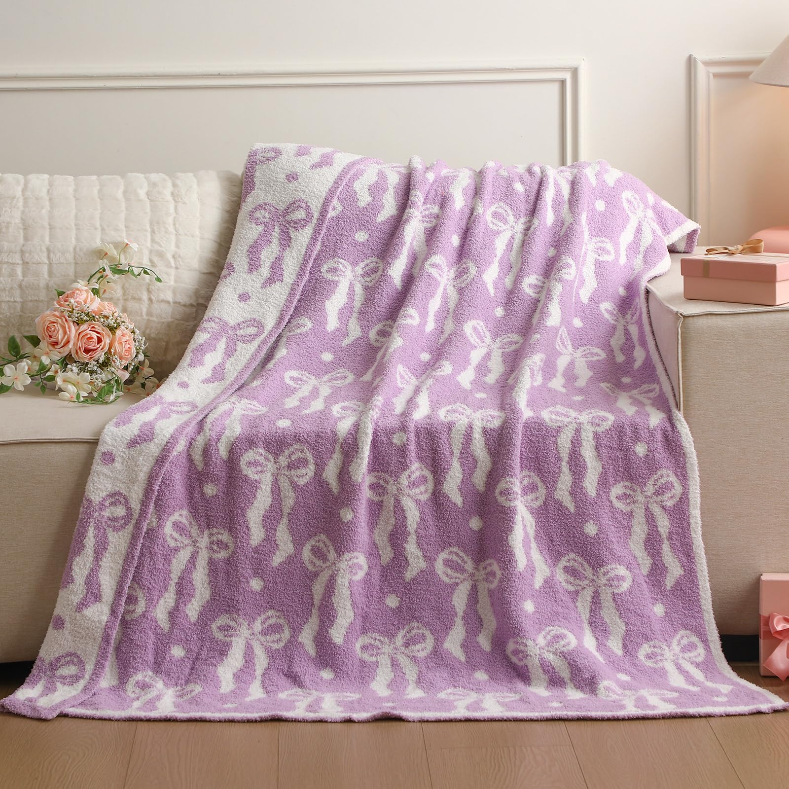 Buryeah Blue Bow Blanket Soft Microfiber Double Sided Bow Throw Blanket 50"x 60" Coquette Aesthetic Plush Bedding Stuff Sofa Chair Dormitory Room Decor for Women, Wedding Bridesmaid Gifts, Mother