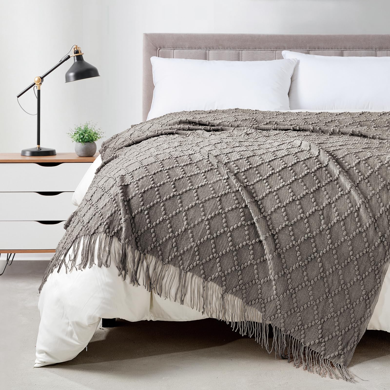 BOURINA Beige Throw Blanket 50x60 Inches Throw Textured Solid Soft Sofa Couch Decorative Knit Blanket
