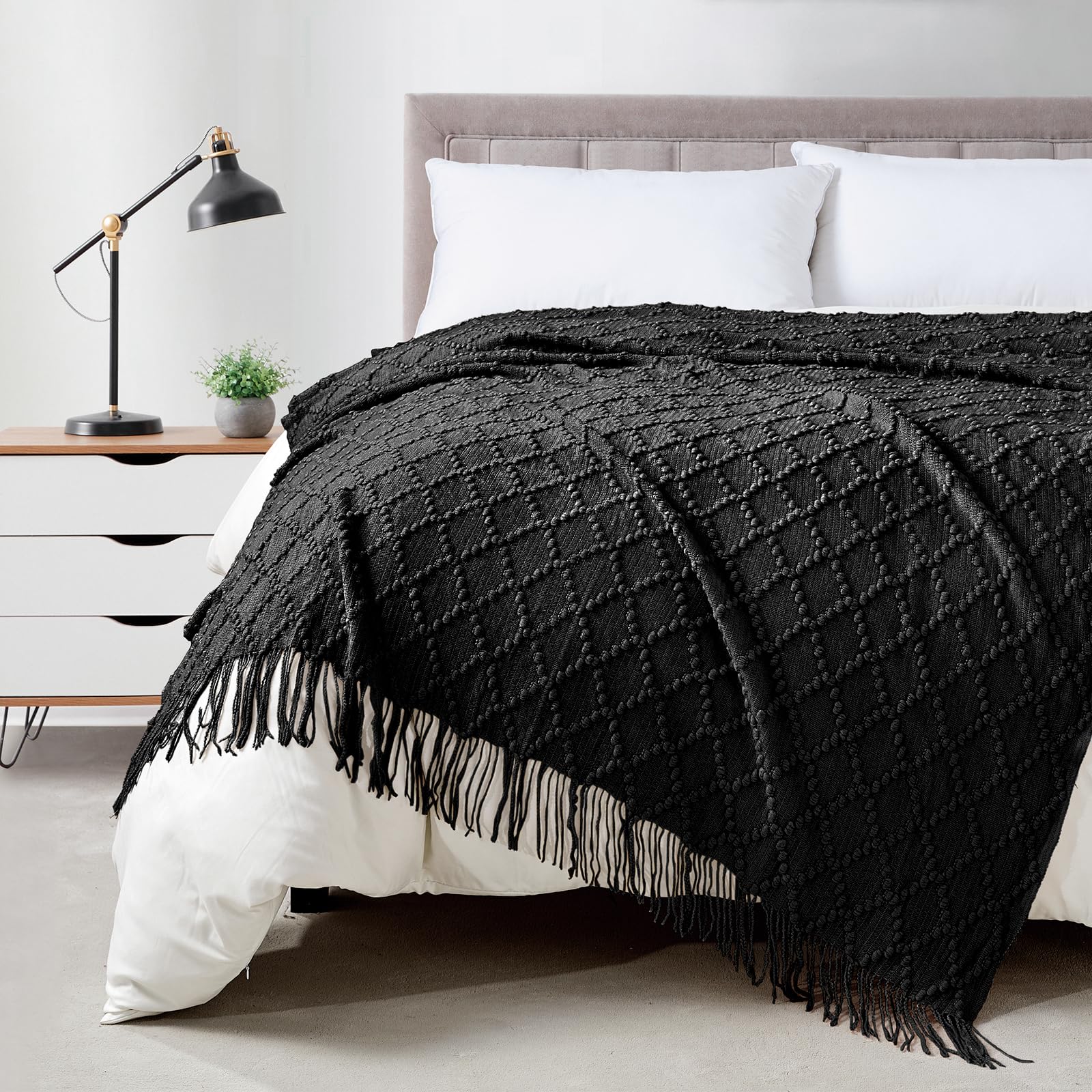 BOURINA Beige Throw Blanket 50x60 Inches Throw Textured Solid Soft Sofa Couch Decorative Knit Blanket