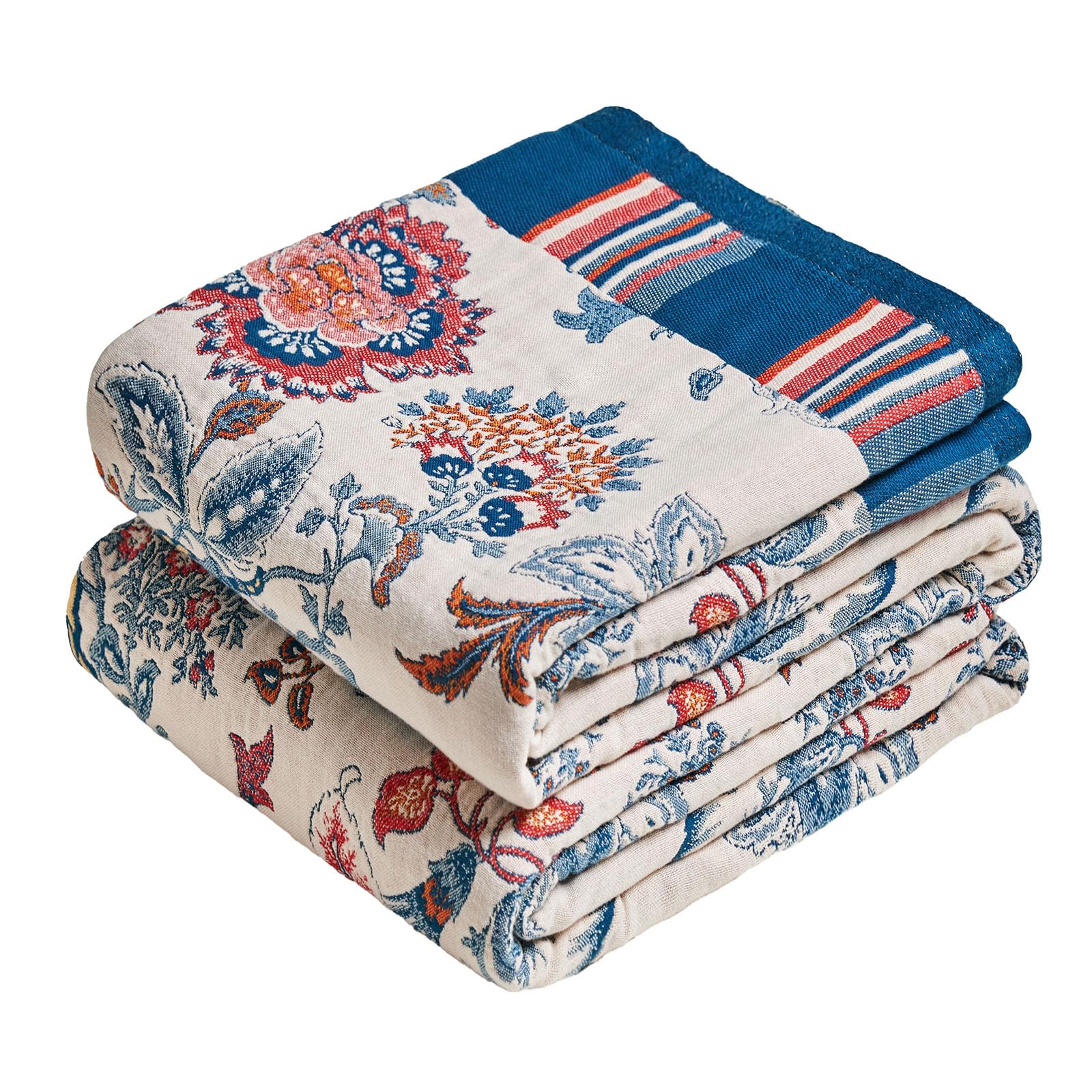 MSGKV Boho Throw Blanket 60''x80'',100% Cotton Blanket for Couch Bed, Summer Breathable Quilt Farmhouse Home Decor Soft Lightweight Picnic Blankets