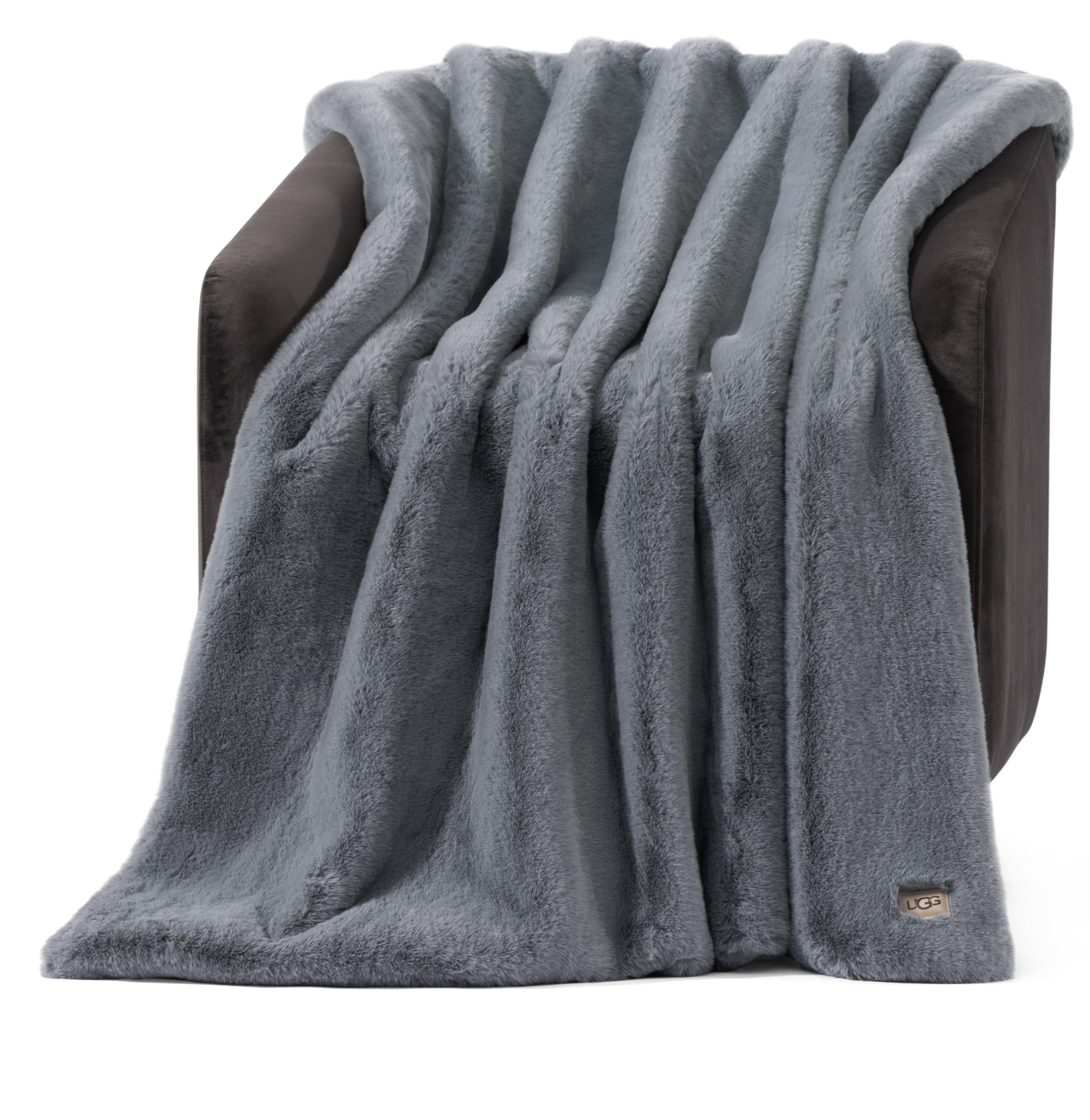 UGG Euphoria Faux Fur Throw Blanket, Warm Fluffy for Couch or Bed, Luxury Bedroom Decor, Blankets, Machine Washable, 50-inch x 70-inch, White Snow