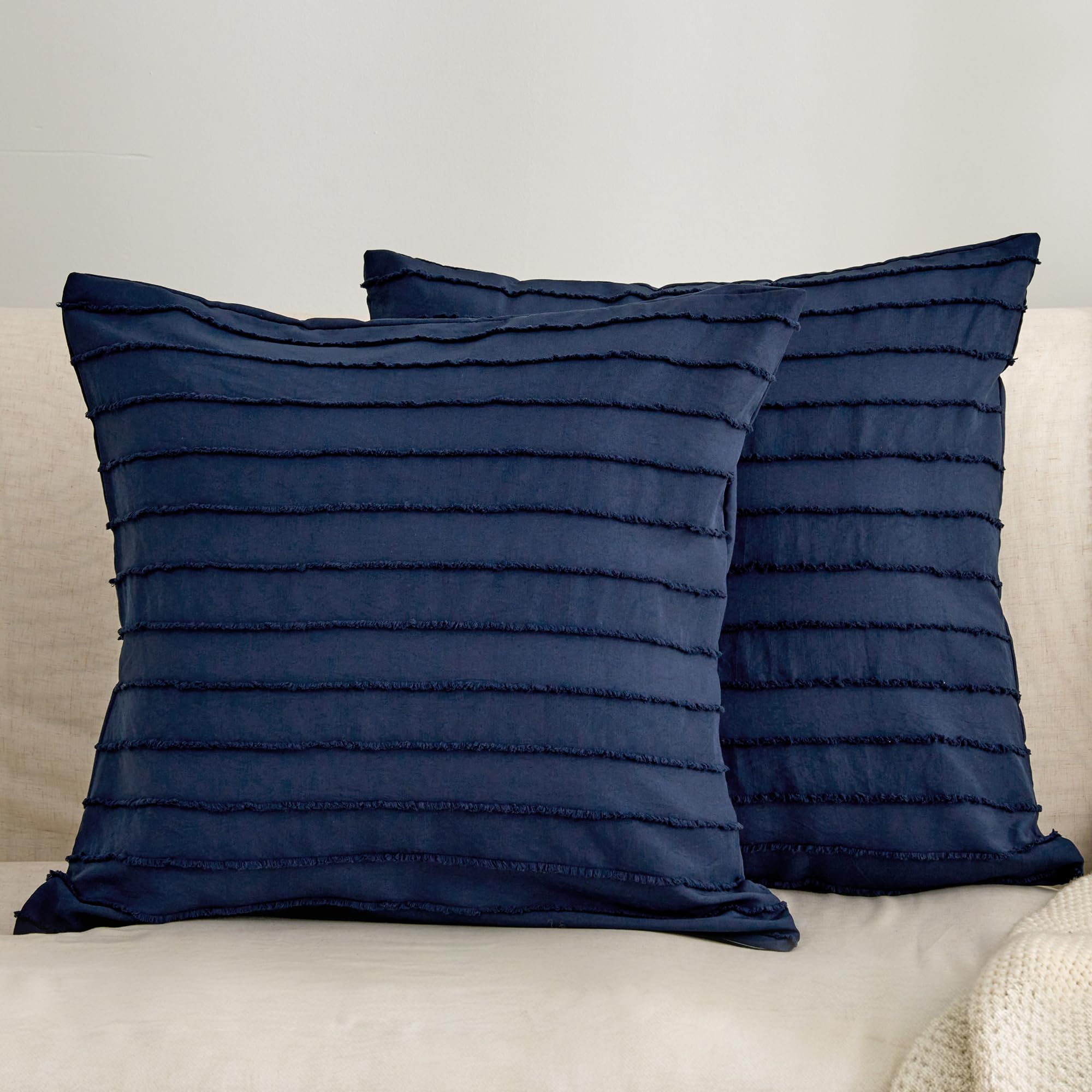 JELLYMONI 2 Pack White Pillowcases Standard Size, Soft Microfiber Striped Tufted Pillow Covers with Envelope Closure (Pillows are not Included)