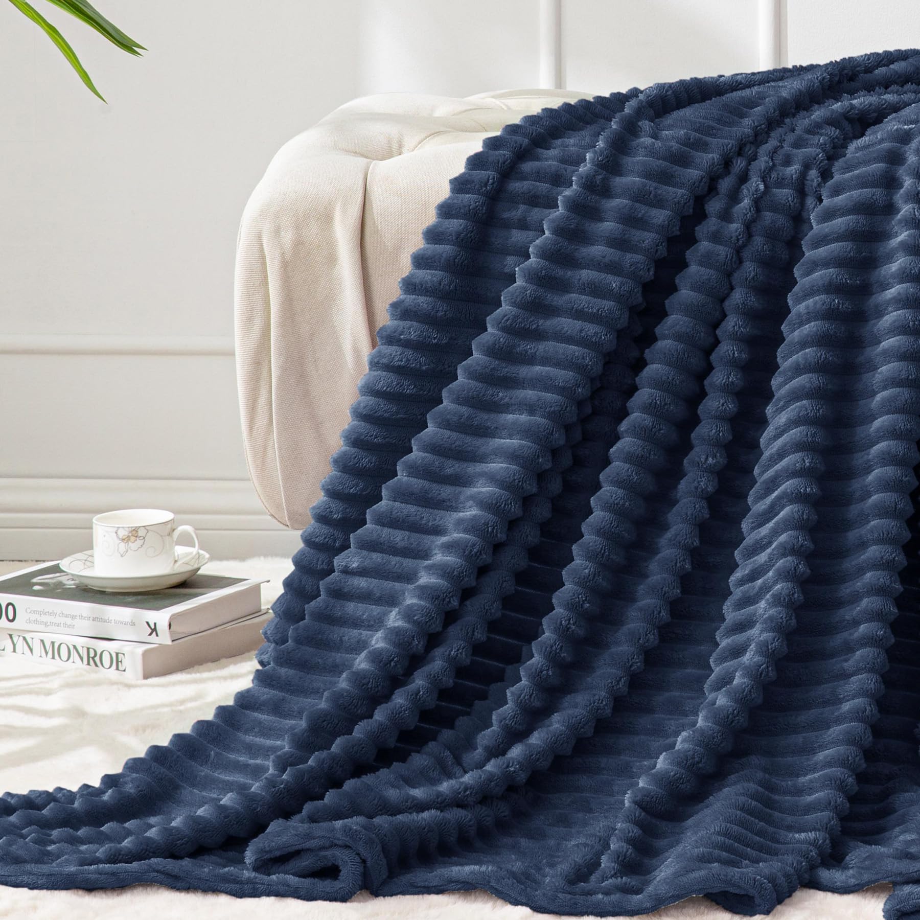 BEDELITE Fleece Throw Blanket for Couch – 3D Ribbed Jacquard Soft and Warm Decorative Fuzzy Blanket – Cozy, Fluffy, Plush Lightweight Pink Throw Blankets for Bed, Sofa, 50x60 inches