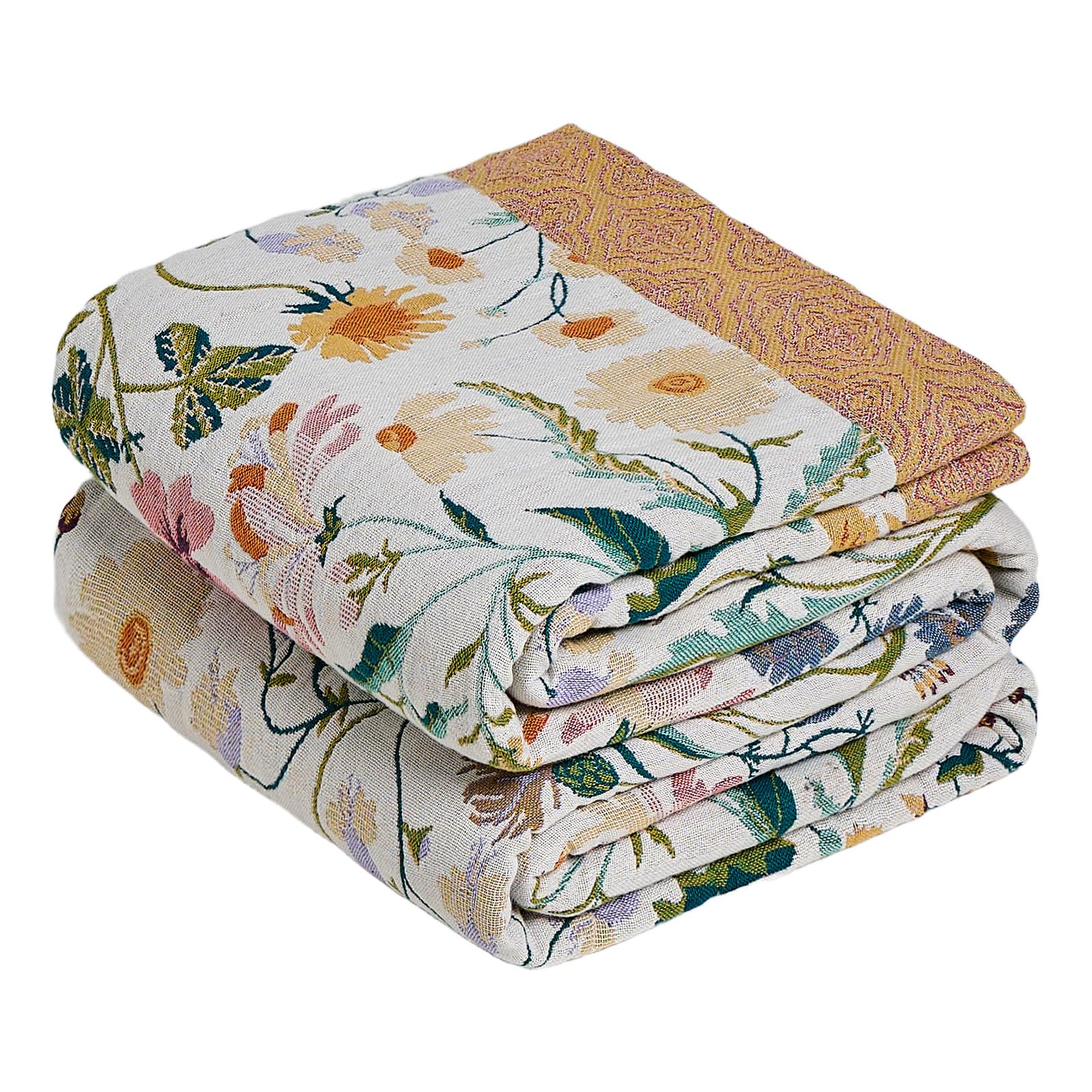 MSGKV Boho Throw Blanket 60''x80'',100% Cotton Blanket for Couch Bed, Summer Breathable Quilt Farmhouse Home Decor Soft Lightweight Picnic Blankets