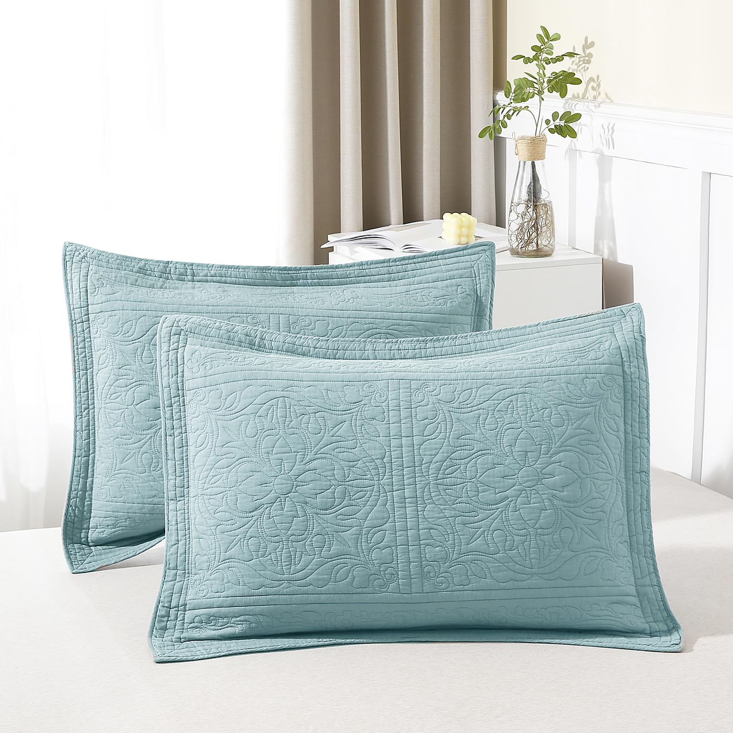 WINLIFE 100% Cotton Quilted Euro Sham Covers, 2 Pack Cotton 26'' x 26'' Pillow Covers, Soft and Breathable Euro Shams, Square Pillow Shams, Navy Blue