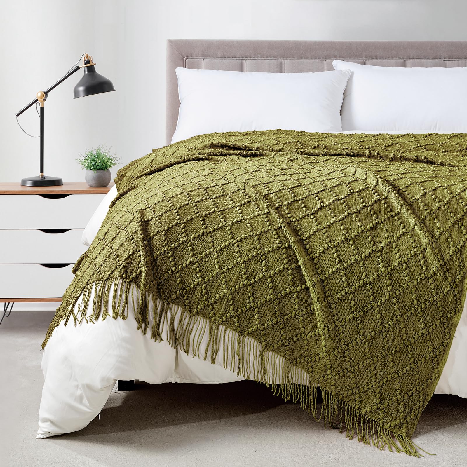 BOURINA Beige Throw Blanket 50x60 Inches Throw Textured Solid Soft Sofa Couch Decorative Knit Blanket