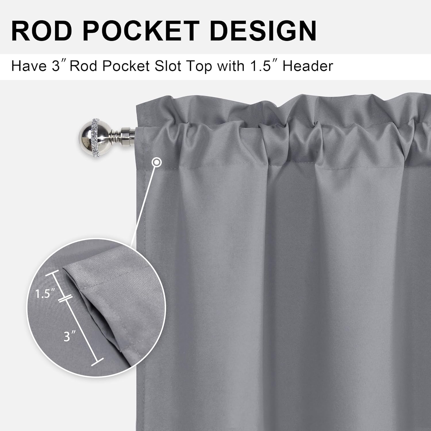 DWCN Valance Curtains for Living Room, Kitchen Valance Solid Short Topper, Rod Pocket Bathroom/Basement Curtain for Window Treatment, 1 Panel, 60 X 18 Inch, Grey