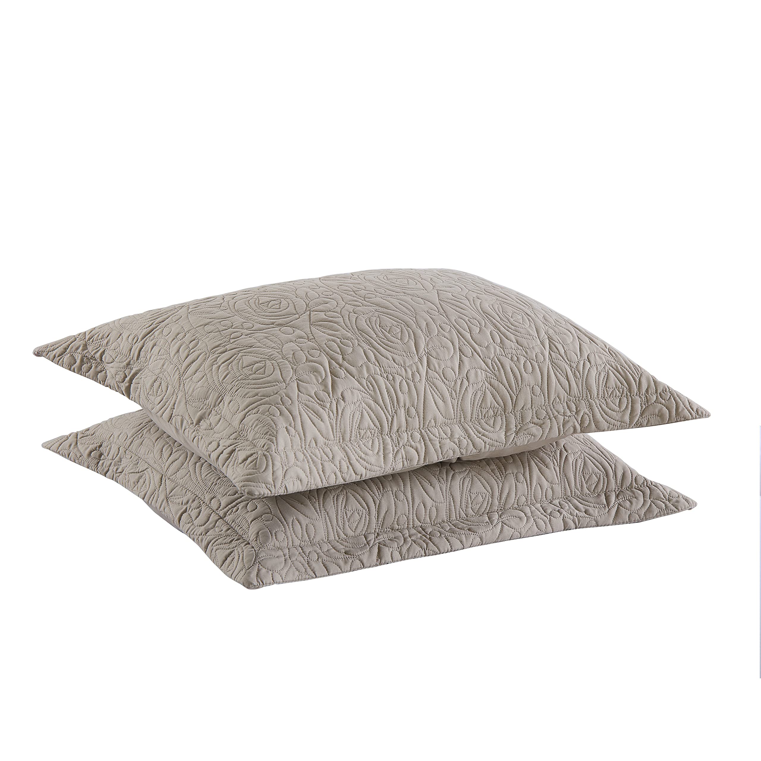 MarCielo 2-Piece Embroidered Pillow Shams, Decorative Microfiber Pillow Covers Set, Standard Size, Beige