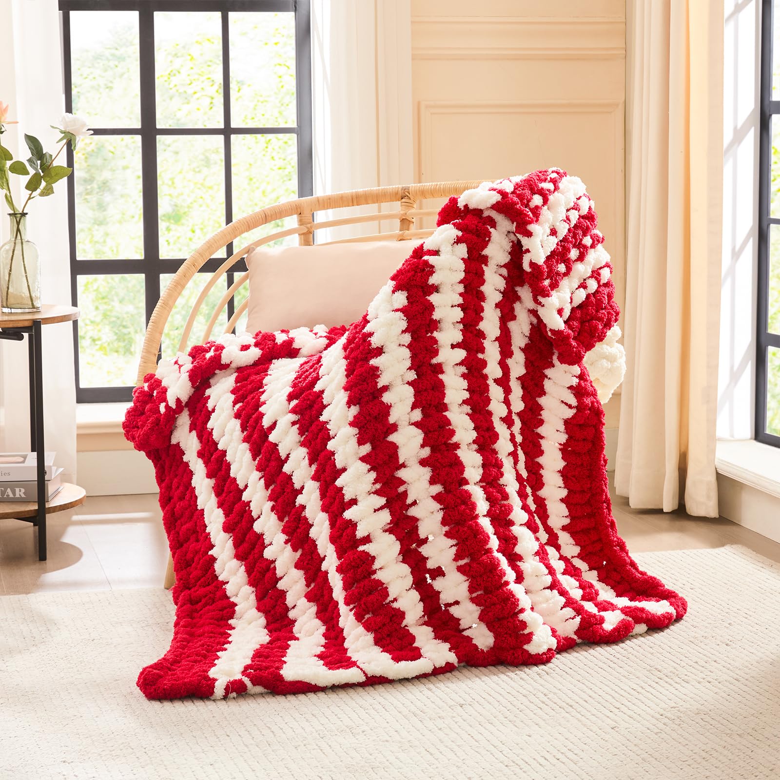L'AGRATY Chunky Knit Blanket Throw,Soft Chenille Yarn Throw Blanket 50x60，Handmade Cable Knit Crochet Blanket,Large Knit Blankets Chunky Yarn,Rope Knot Throw Blanket for Couch Sofa Bed Home Decor