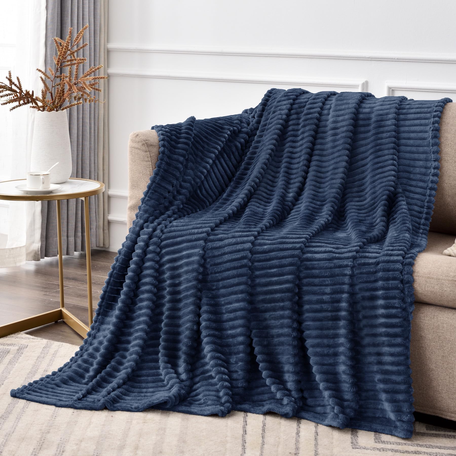 BEDELITE Fleece Throw Blanket for Couch – 3D Ribbed Jacquard Soft and Warm Decorative Fuzzy Blanket – Cozy, Fluffy, Plush Lightweight Pink Throw Blankets for Bed, Sofa, 50x60 inches