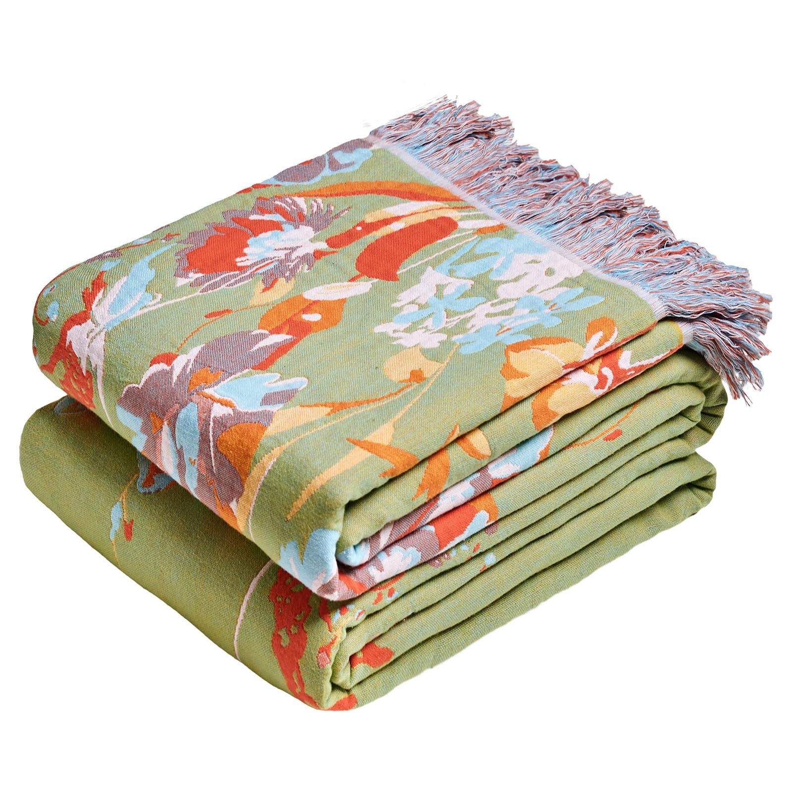 MSGKV Boho Throw Blanket 60''x80'',100% Cotton Blanket for Couch Bed, Summer Breathable Quilt Farmhouse Home Decor Soft Lightweight Picnic Blankets