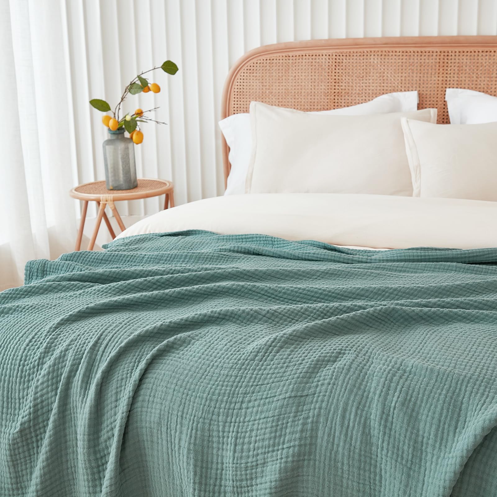 EMME Muslin Throw Blanket for Adults 100% Cotton Blankets for Couch 4-Layer Summer Breathable Gauze All Season Soft and Lightweight Pre-Washed (Teal, 50"x71")