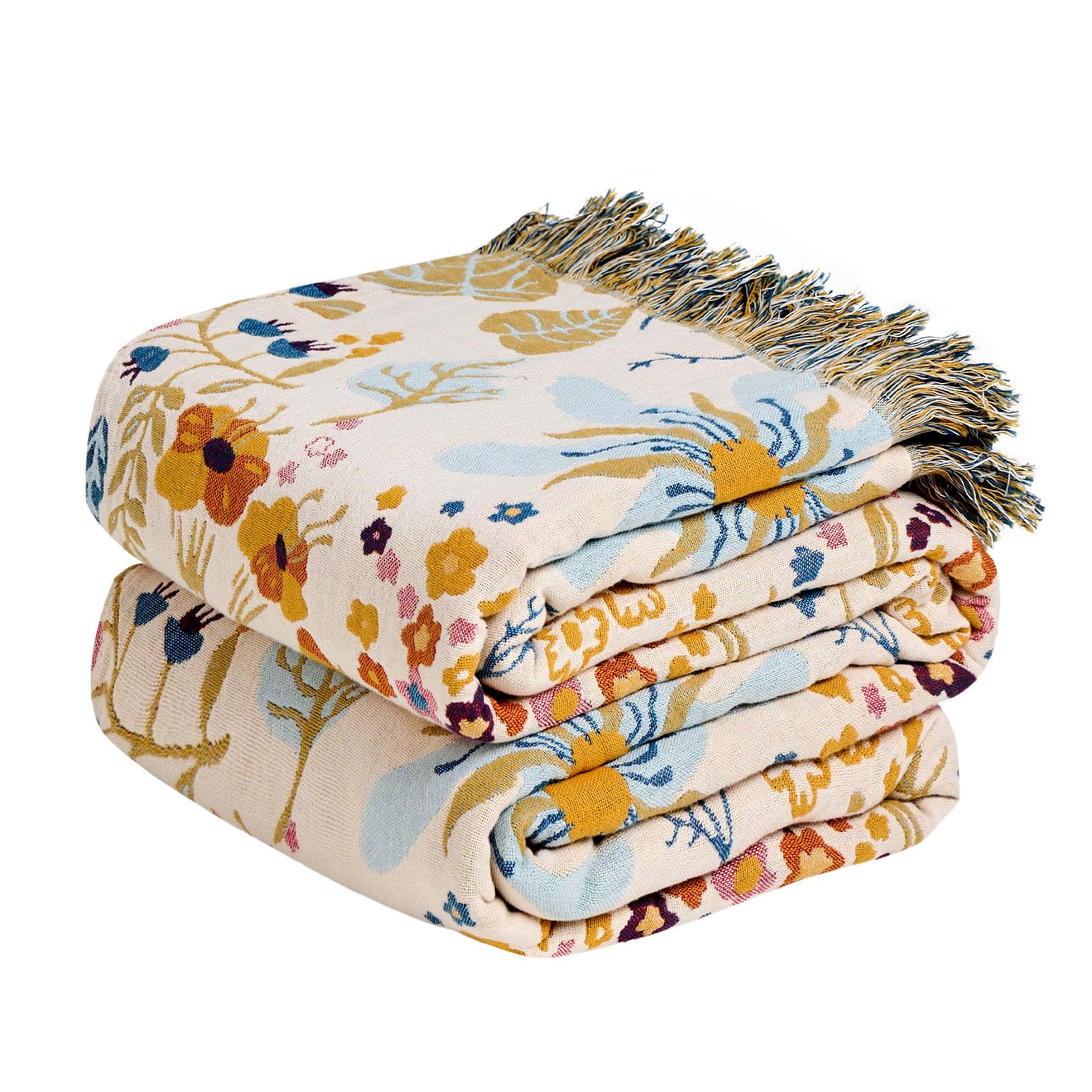 MSGKV Boho Throw Blanket 60''x80'',100% Cotton Blanket for Couch Bed, Summer Breathable Quilt Farmhouse Home Decor Soft Lightweight Picnic Blankets