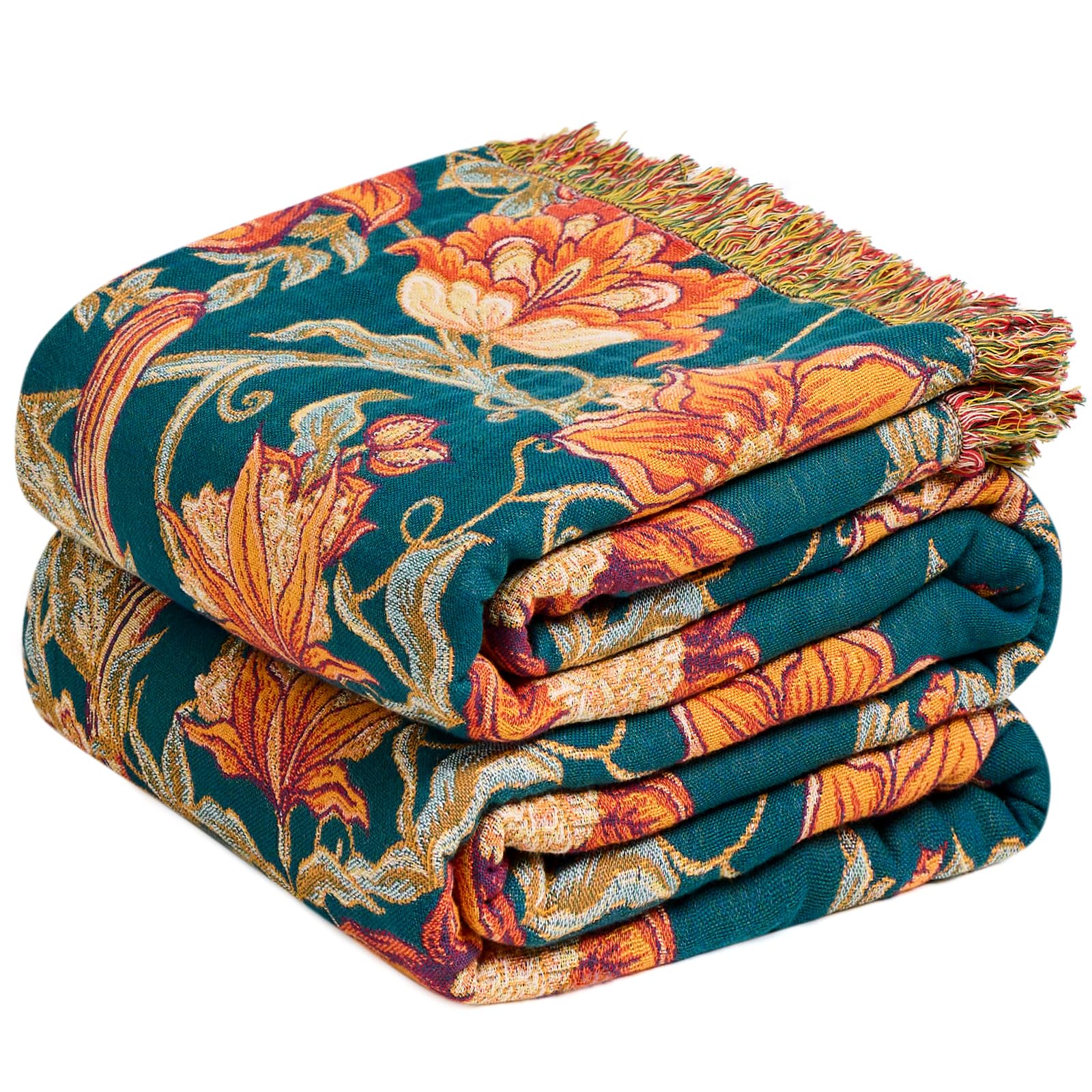MSGKV Boho Throw Blanket 60''x80'',100% Cotton Blanket for Couch Bed, Summer Breathable Quilt Farmhouse Home Decor Soft Lightweight Picnic Blankets