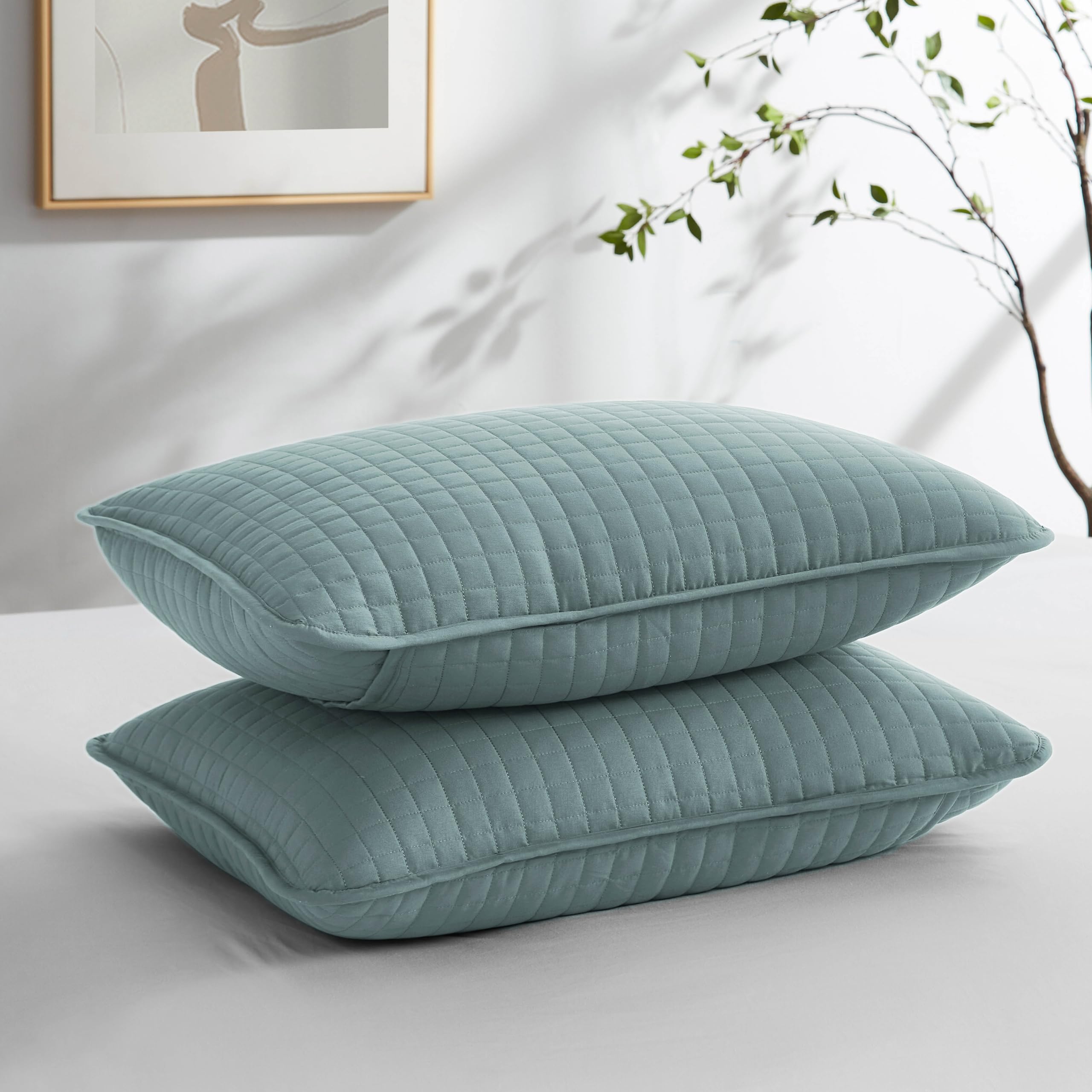 Southshore Fine Living, Inc. Blue Pillow Covers 20"x26", Decorative Pillow Shams Standard Size Set of 2, Fits Twin/Full/Queen Pillows, Breathable Quilted Pillow Shams Complement Quilt Set, Steel Blue