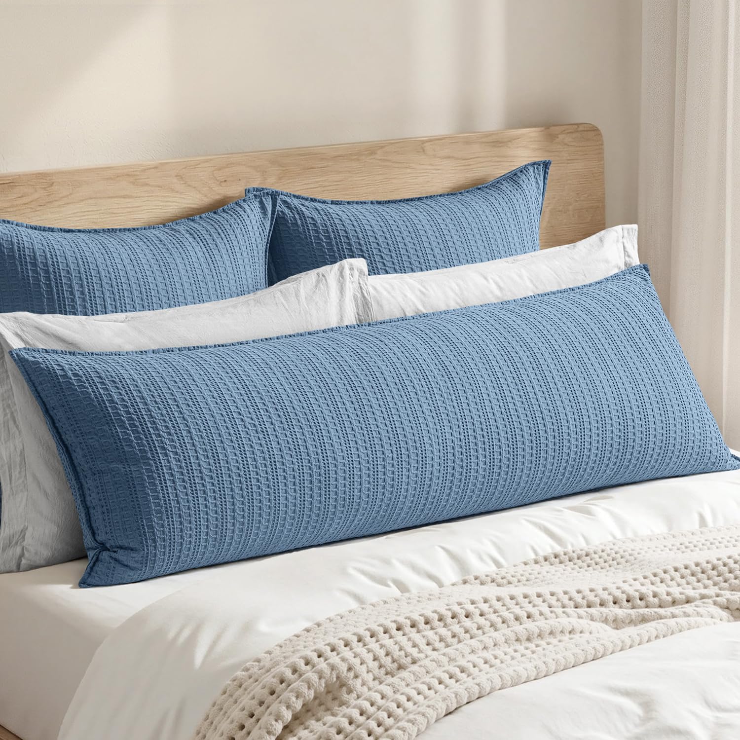 100% Cotton Waffle Pillow Shams Standard Size, 2 Pack 20x26 Decorative Pillow Covers for Bed Couch Sofa, Neutral Weave Cushion Cases Modern Farmhouse Home Decor, Oatmeal