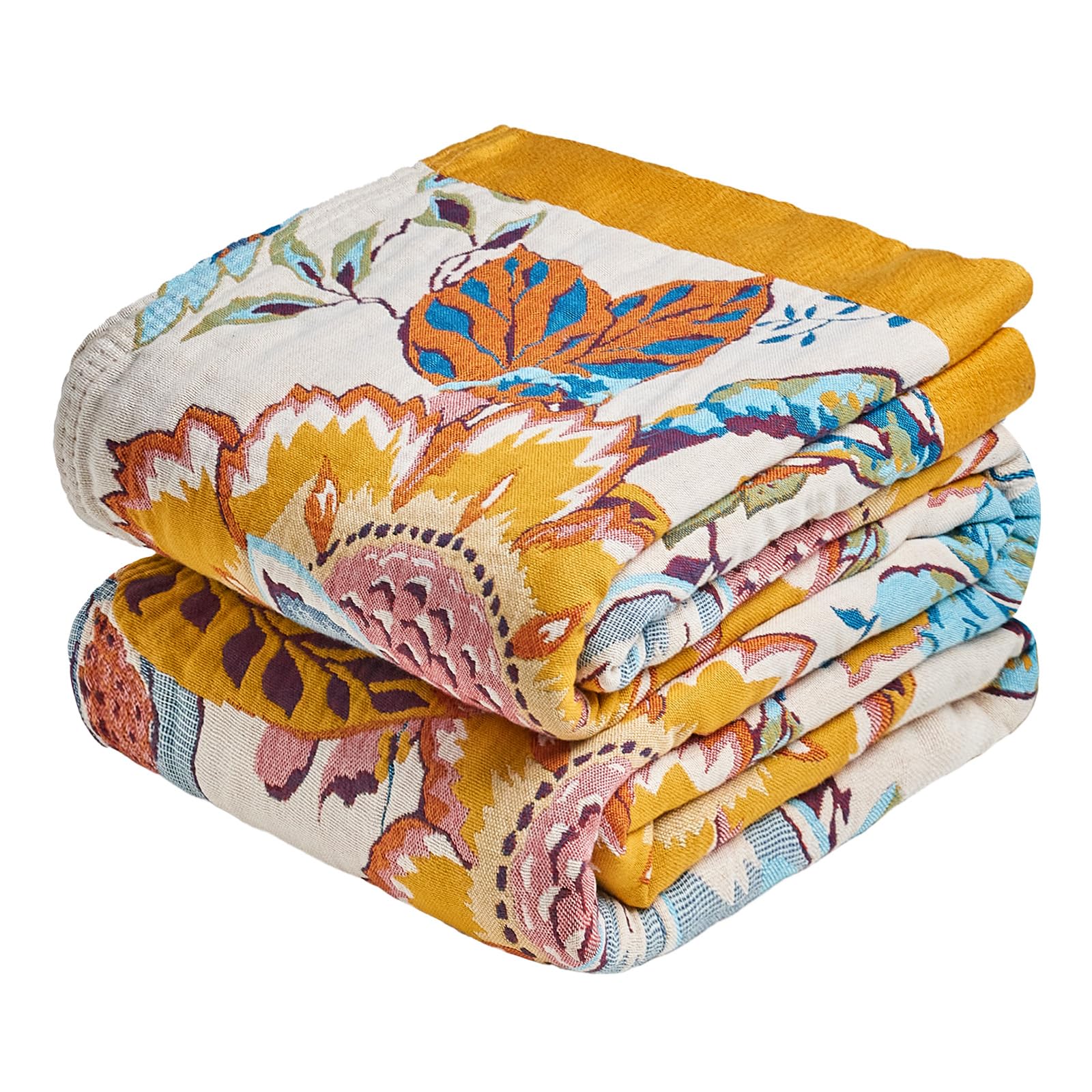 MSGKV Boho Throw Blanket 60''x80'',100% Cotton Blanket for Couch Bed, Summer Breathable Quilt Farmhouse Home Decor Soft Lightweight Picnic Blankets