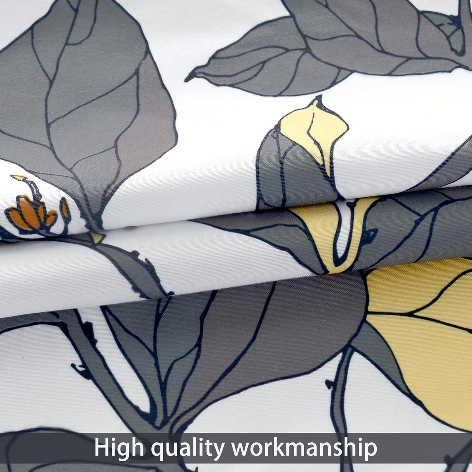 DriftAway Ryan Sketch Flower Floral Branch Leaves Lined Thermal Insulated Window Curtain Valance Rod Pocket 52 Inch by 18 Inch Plus 2 Inch Header Yellow Gray