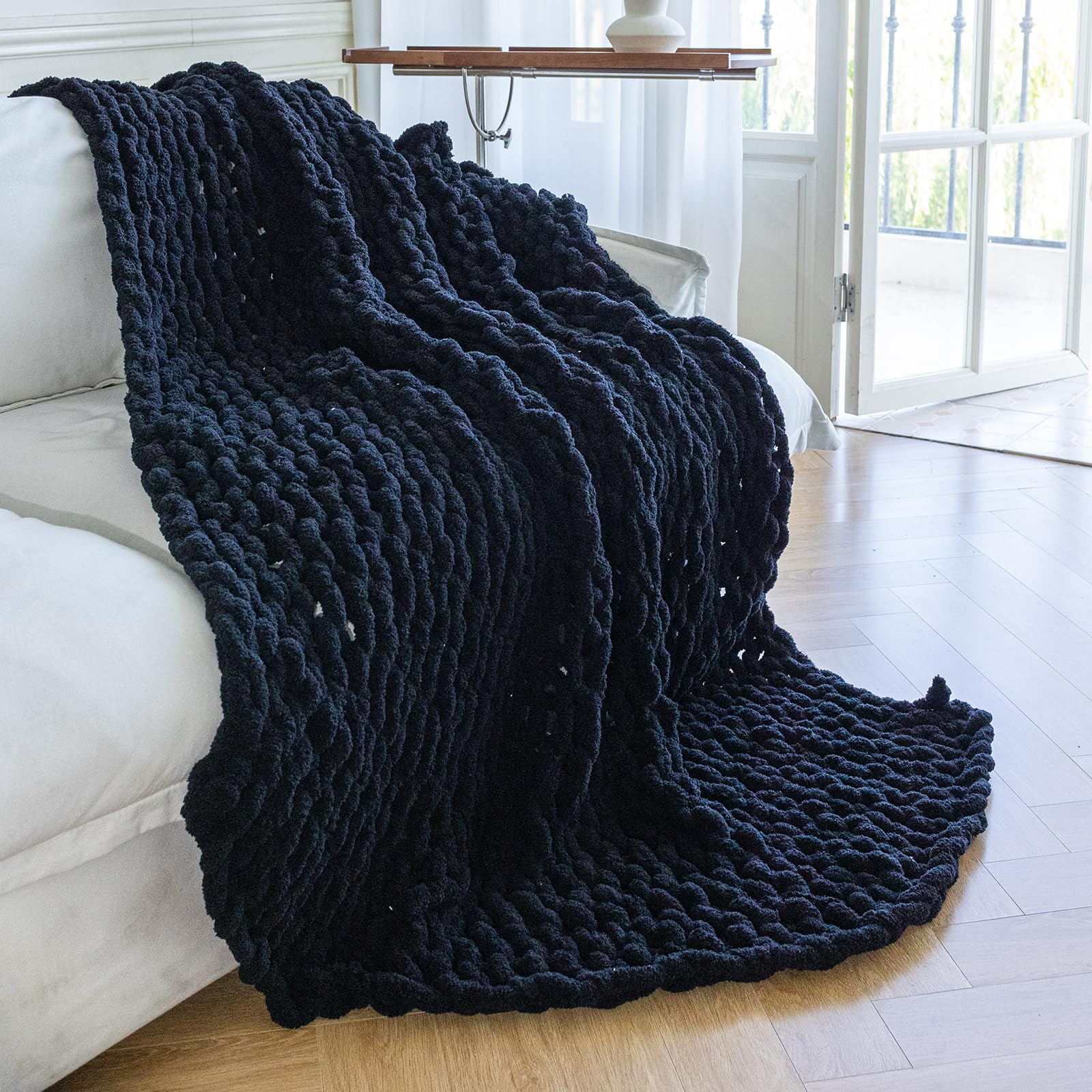 Chunky Knit Blanket - Luxury Soft Cozy 50 * 60 Throw Blanket,100% Woven Blanket Rope Knot Throw Blanket for Couch, Sofa, Home Decor, Gift - Machine Washable (Cream, 50 * 60)