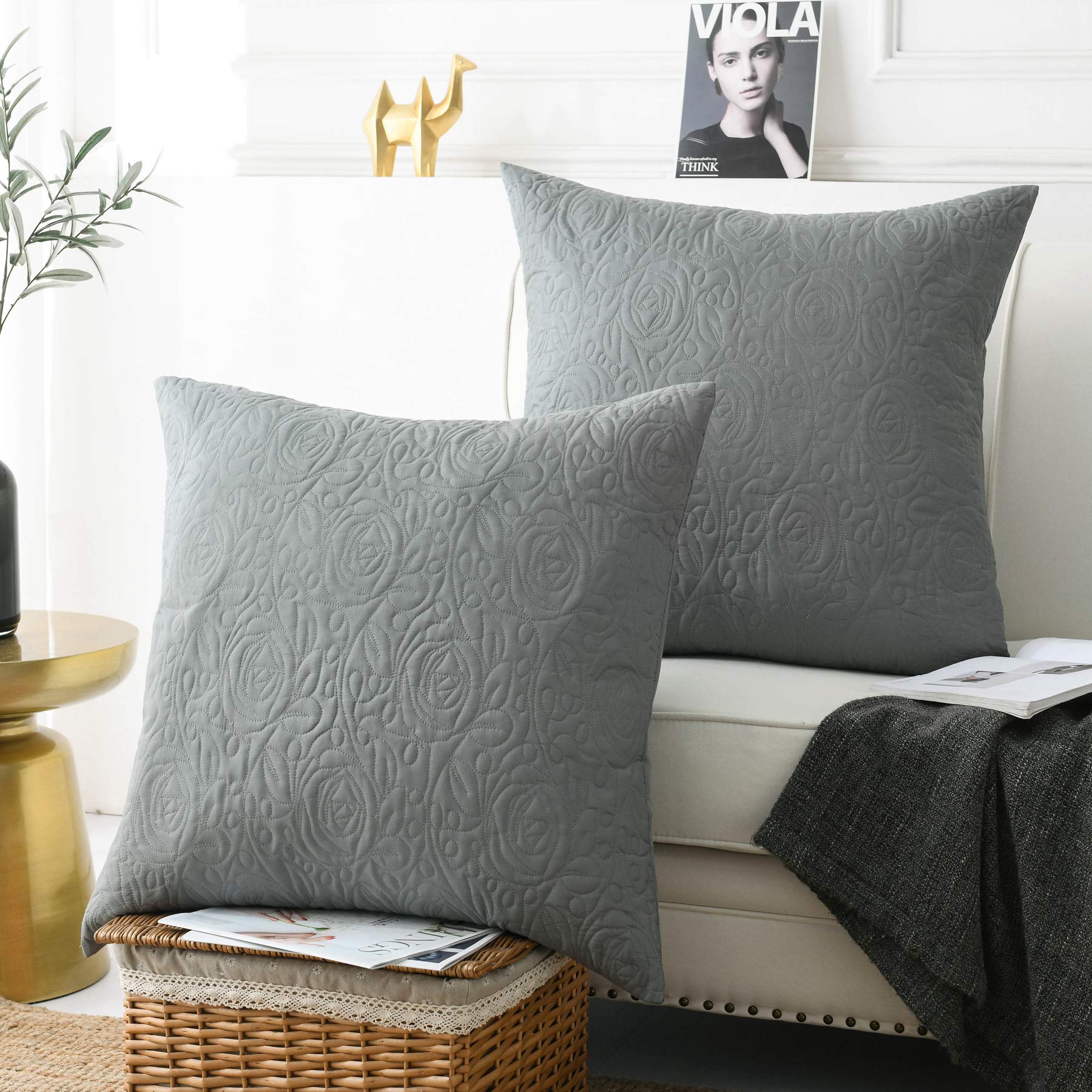MarCielo 2-Piece Embroidered Pillow Shams, Decorative Microfiber Pillow Covers Set, Standard Size, Beige
