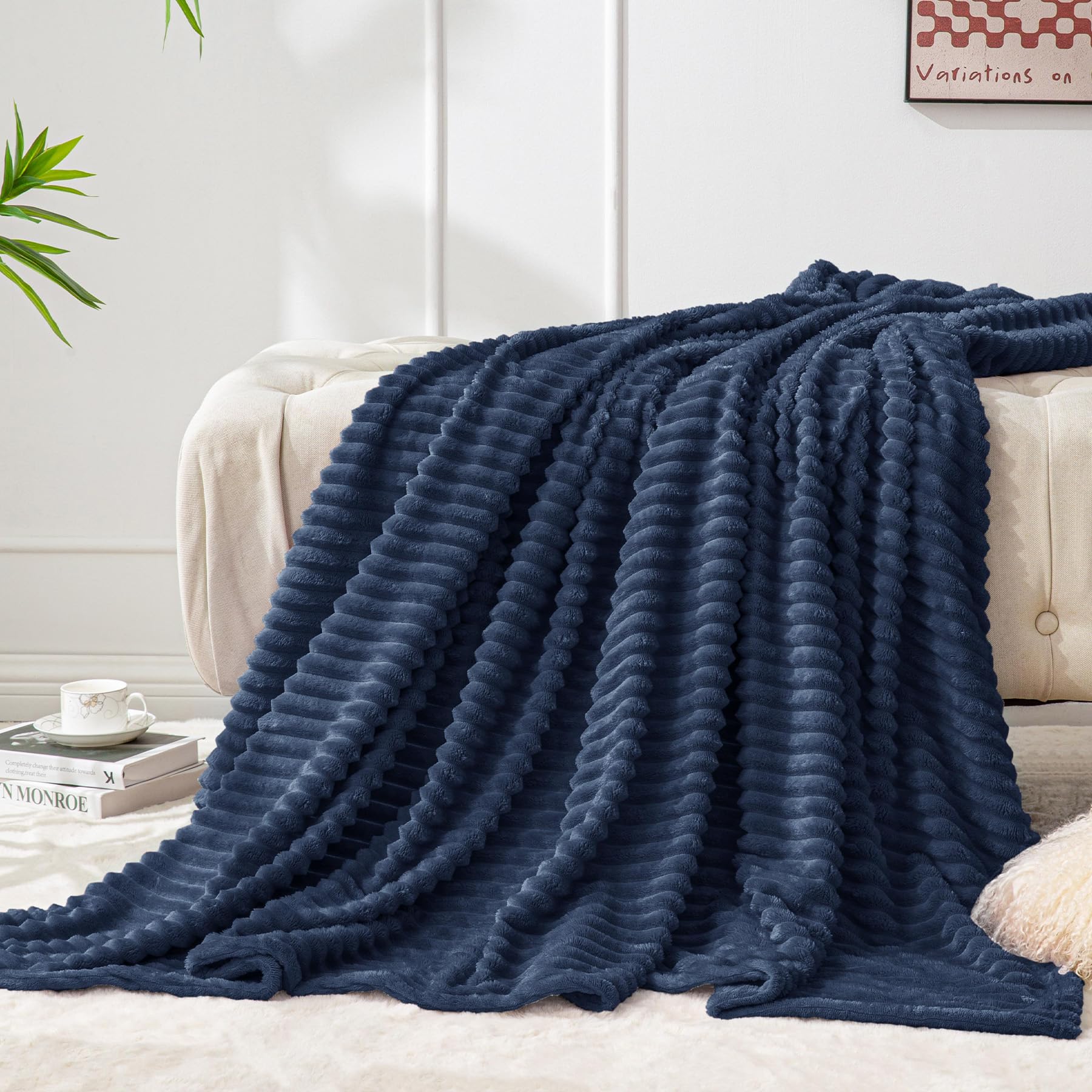 BEDELITE Fleece Throw Blanket for Couch – 3D Ribbed Jacquard Soft and Warm Decorative Fuzzy Blanket – Cozy, Fluffy, Plush Lightweight Pink Throw Blankets for Bed, Sofa, 50x60 inches