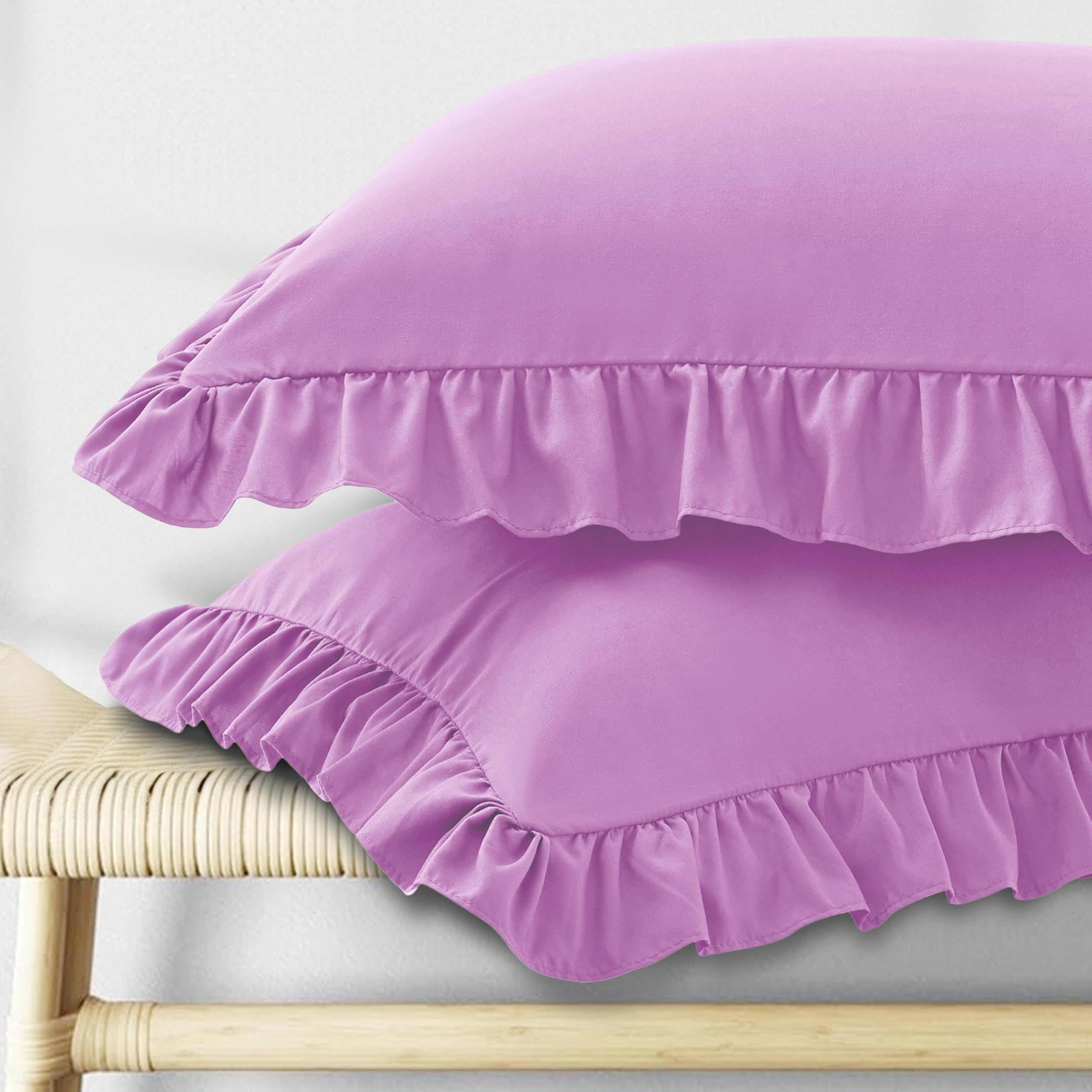 KKJIAF Ruffle Pillow Cases Standard Size Set of 2, Ruffled Pillow Covers with Envelope Closure, Wrinkle Resistant Pillowcases 20" x 26", Ruffled Pillow Shams, Olive Green