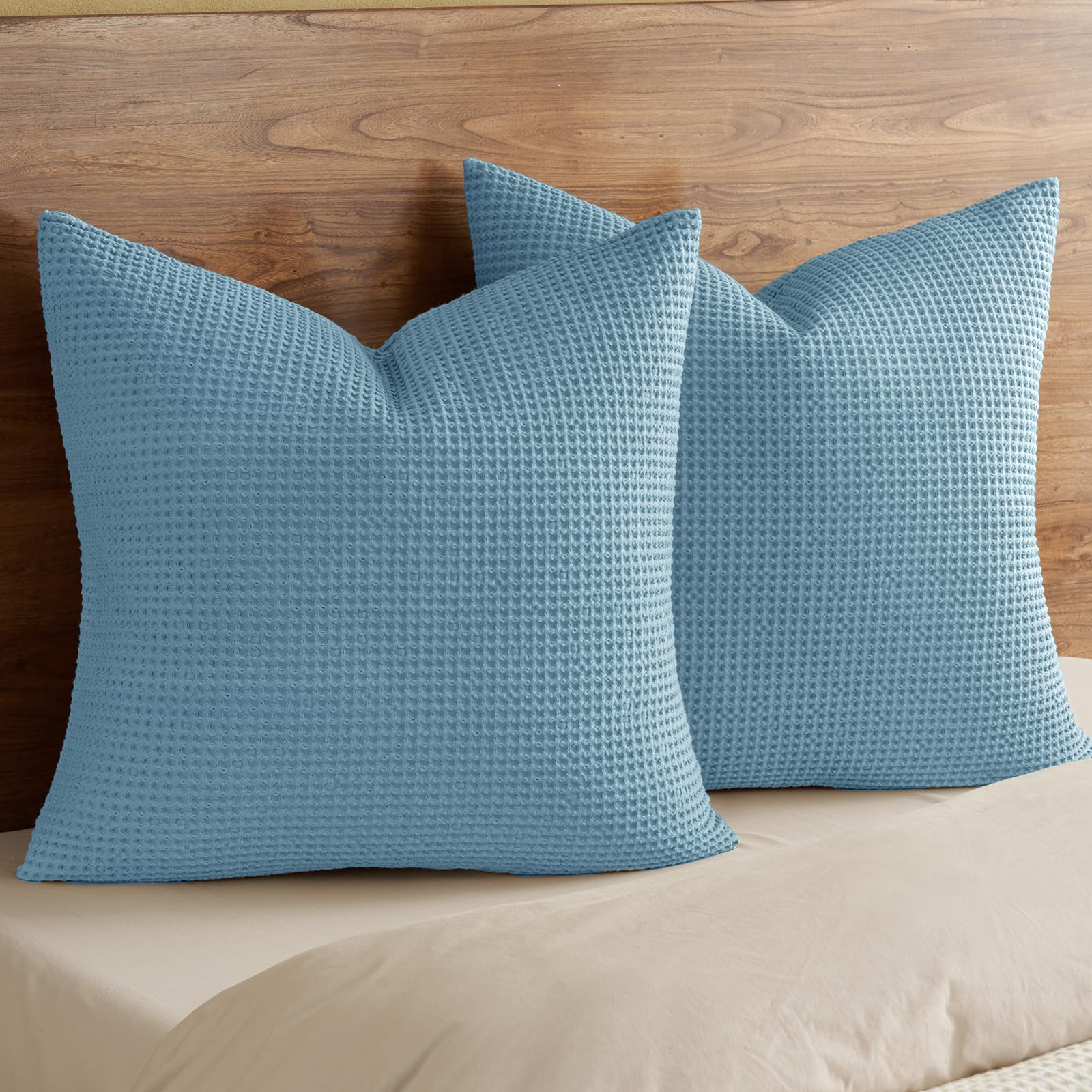 PHF 100% Cotton Waffle Pillow Shams Standard Size, 2 Pack 20" x 26" Soft Skin-Friendly and Breathable Pillowcases, No Filling, Aesthetic Woven Waffle Weave Pillow Covers for Bed, Dark Navy