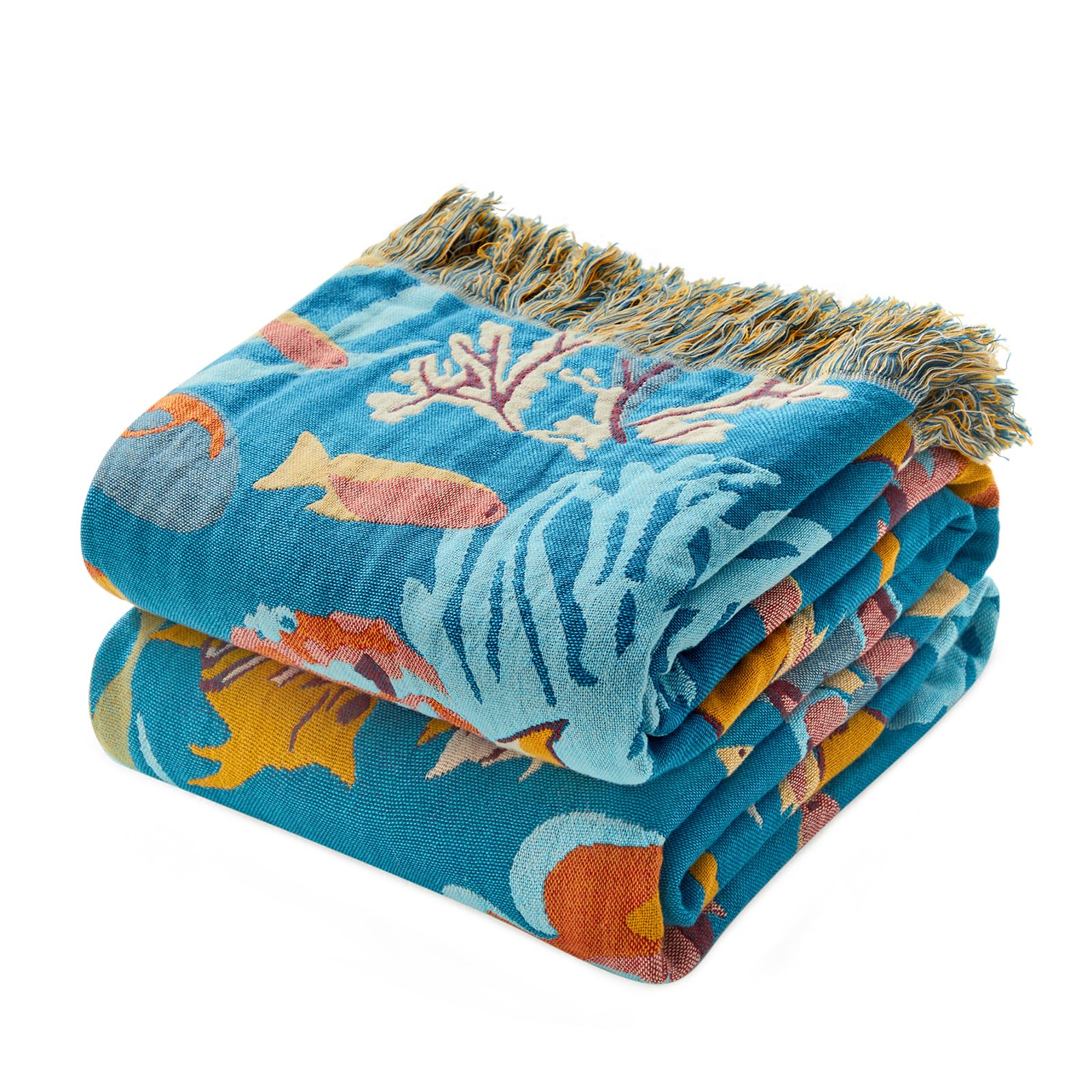 MSGKV Boho Throw Blanket 60''x80'',100% Cotton Blanket for Couch Bed, Summer Breathable Quilt Farmhouse Home Decor Soft Lightweight Picnic Blankets
