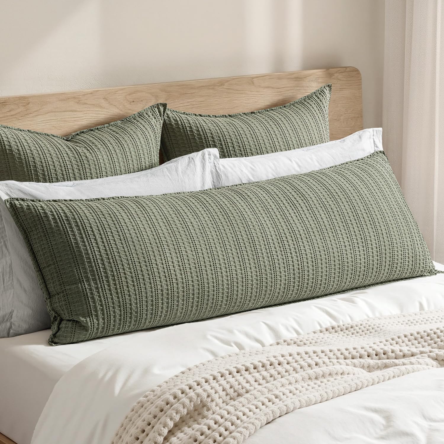 100% Cotton Waffle Pillow Shams Standard Size, 2 Pack 20x26 Decorative Pillow Covers for Bed Couch Sofa, Neutral Weave Cushion Cases Modern Farmhouse Home Decor, Oatmeal