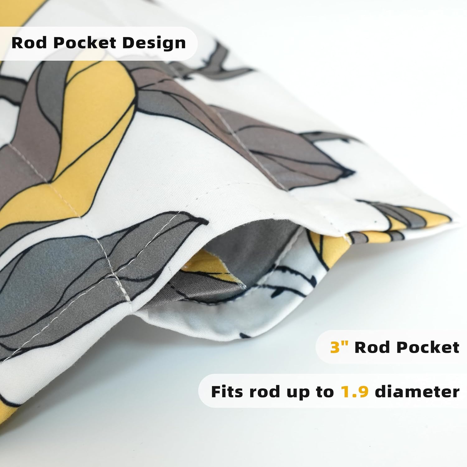 DriftAway Ryan Sketch Flower Floral Branch Leaves Lined Thermal Insulated Window Curtain Valance Rod Pocket 52 Inch by 18 Inch Plus 2 Inch Header Yellow Gray