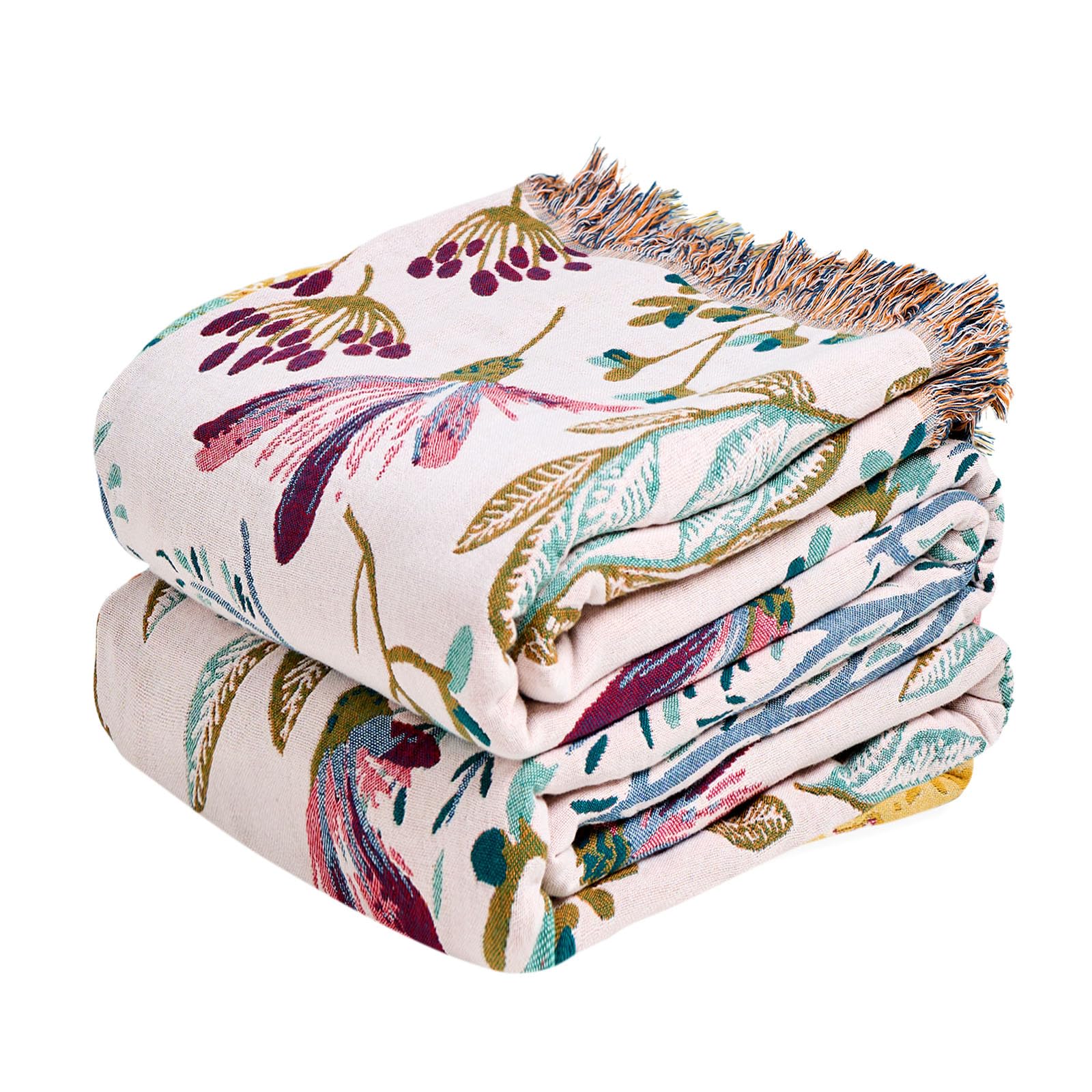 MSGKV Boho Throw Blanket 60''x80'',100% Cotton Blanket for Couch Bed, Summer Breathable Quilt Farmhouse Home Decor Soft Lightweight Picnic Blankets