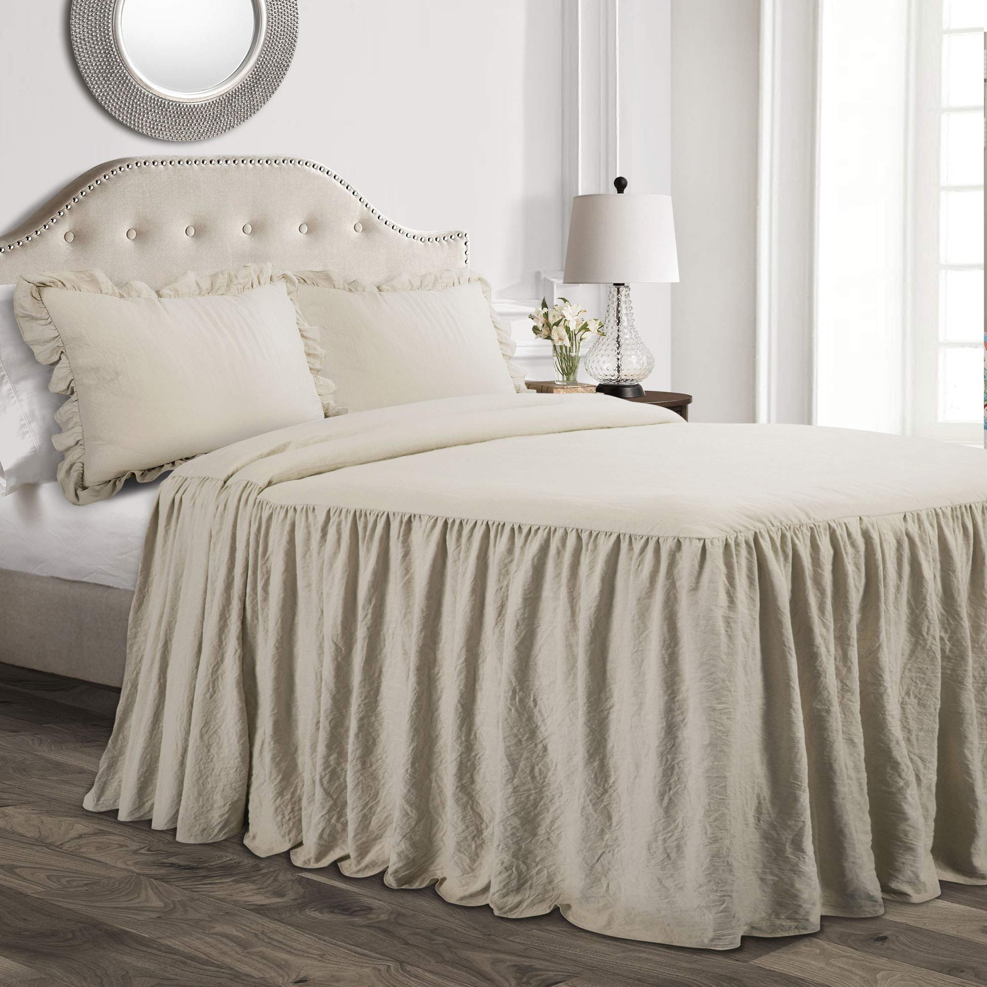 Lush Decor Ruffle Skirt Bedspread Set - 3-Piece Luxurious Farmhouse Bedding - Elegant Ruffle Detail - Timeless Style - Soft Lightweight Sheets - Queen, Sea Salt