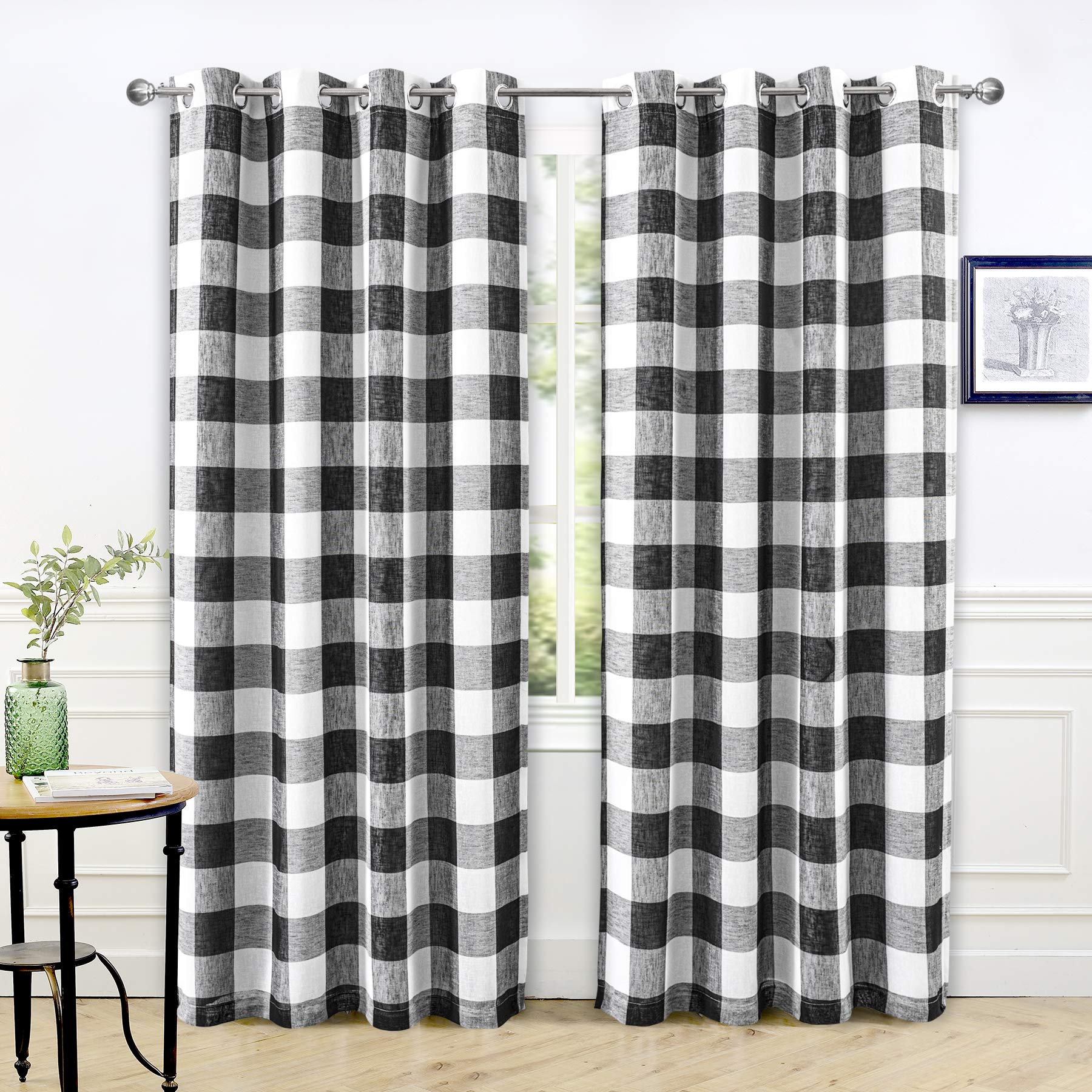 DriftAway Buffalo Plaid Check Curtains Blackout Room Darkening Thermal Insulated Red and White Buffalo Checkered Window Drapes for Farmhouse Bedroom Living Room Grommet Curtain 2 Panels 84 Inch Long