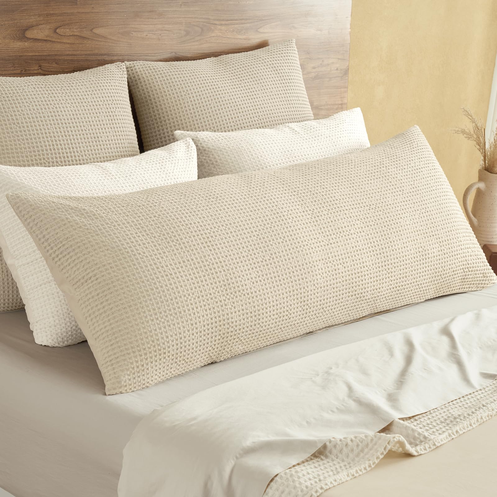 PHF 100% Cotton Waffle Pillow Shams Standard Size, 2 Pack 20" x 26" Soft Skin-Friendly and Breathable Pillowcases, No Filling, Aesthetic Woven Waffle Weave Pillow Covers for Bed, Dark Navy