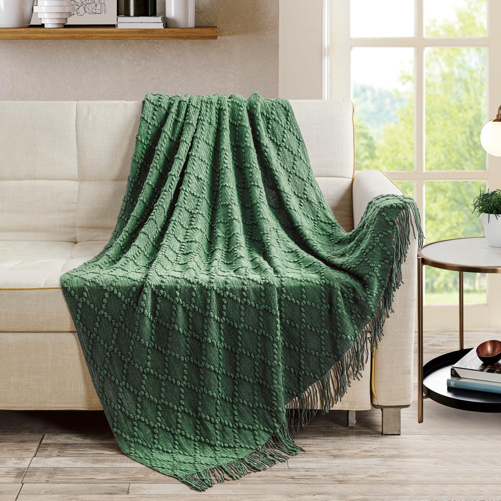 BOURINA Beige Throw Blanket 50x60 Inches Throw Textured Solid Soft Sofa Couch Decorative Knit Blanket