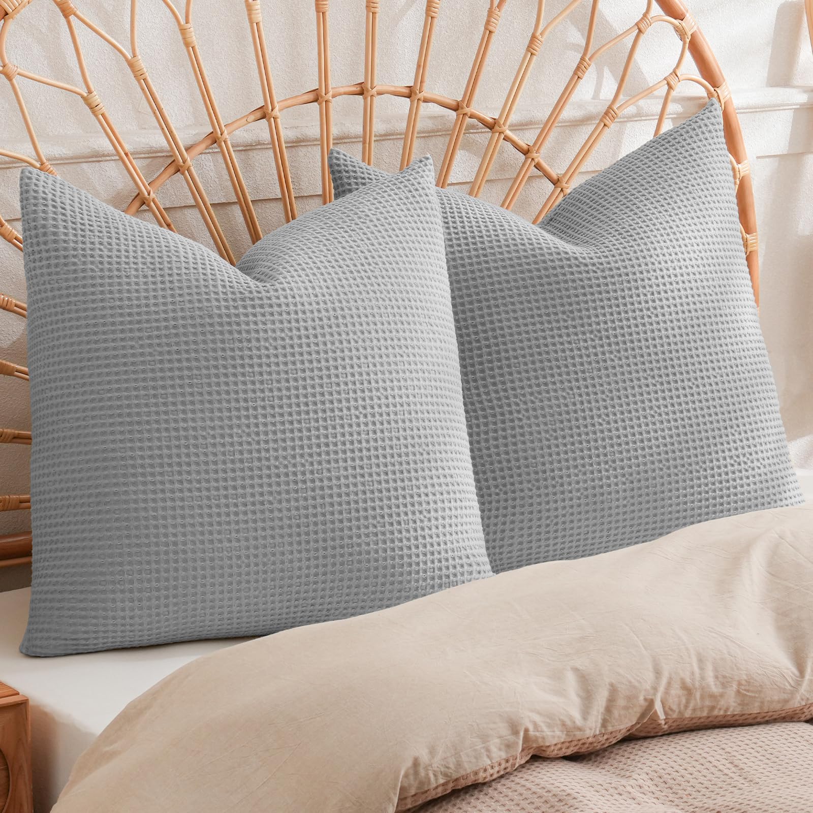 PHF 100% Cotton Waffle Pillow Shams Standard Size, 2 Pack 20" x 26" Soft Skin-Friendly and Breathable Pillowcases, No Filling, Aesthetic Woven Waffle Weave Pillow Covers for Bed, Dark Navy