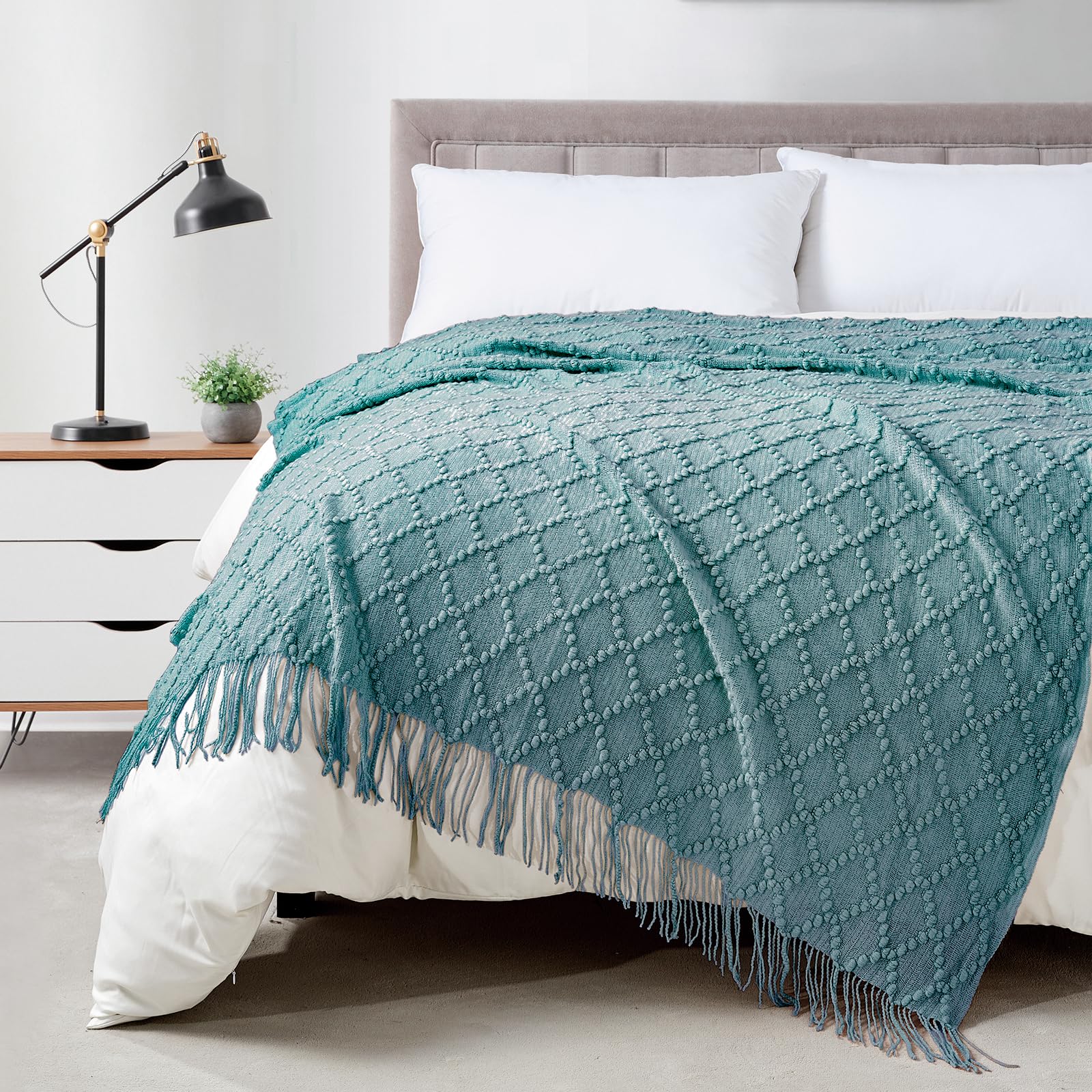 BOURINA Beige Throw Blanket 50x60 Inches Throw Textured Solid Soft Sofa Couch Decorative Knit Blanket