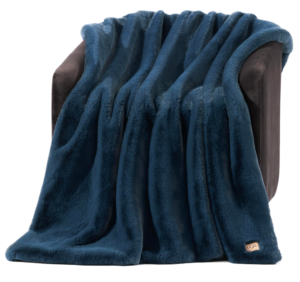 UGG Euphoria Faux Fur Throw Blanket, Warm Fluffy for Couch or Bed, Luxury Bedroom Decor, Blankets, Machine Washable, 50-inch x 70-inch, White Snow