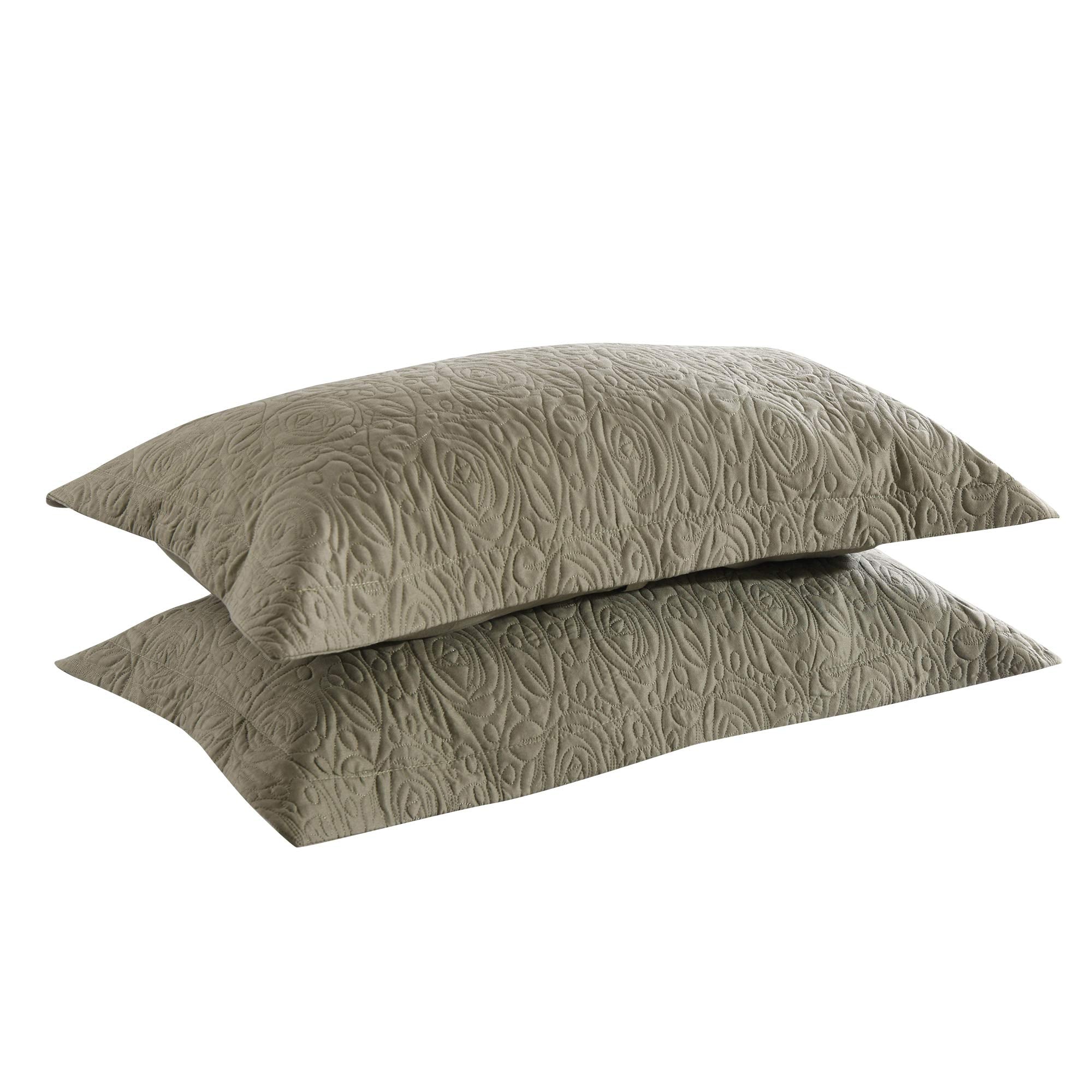 MarCielo 2-Piece Embroidered Pillow Shams, Decorative Microfiber Pillow Covers Set, Standard Size, Beige