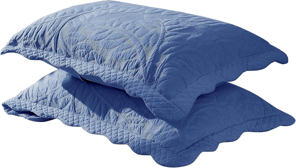 MarCielo 100% Cotton Embroidered Quilted Pillow Shams -Standard - Navy