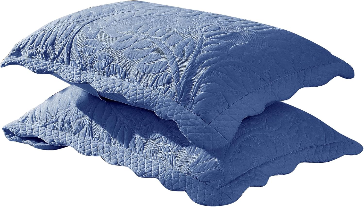 MarCielo 100% Cotton Embroidered Quilted Pillow Shams -Standard - Navy
