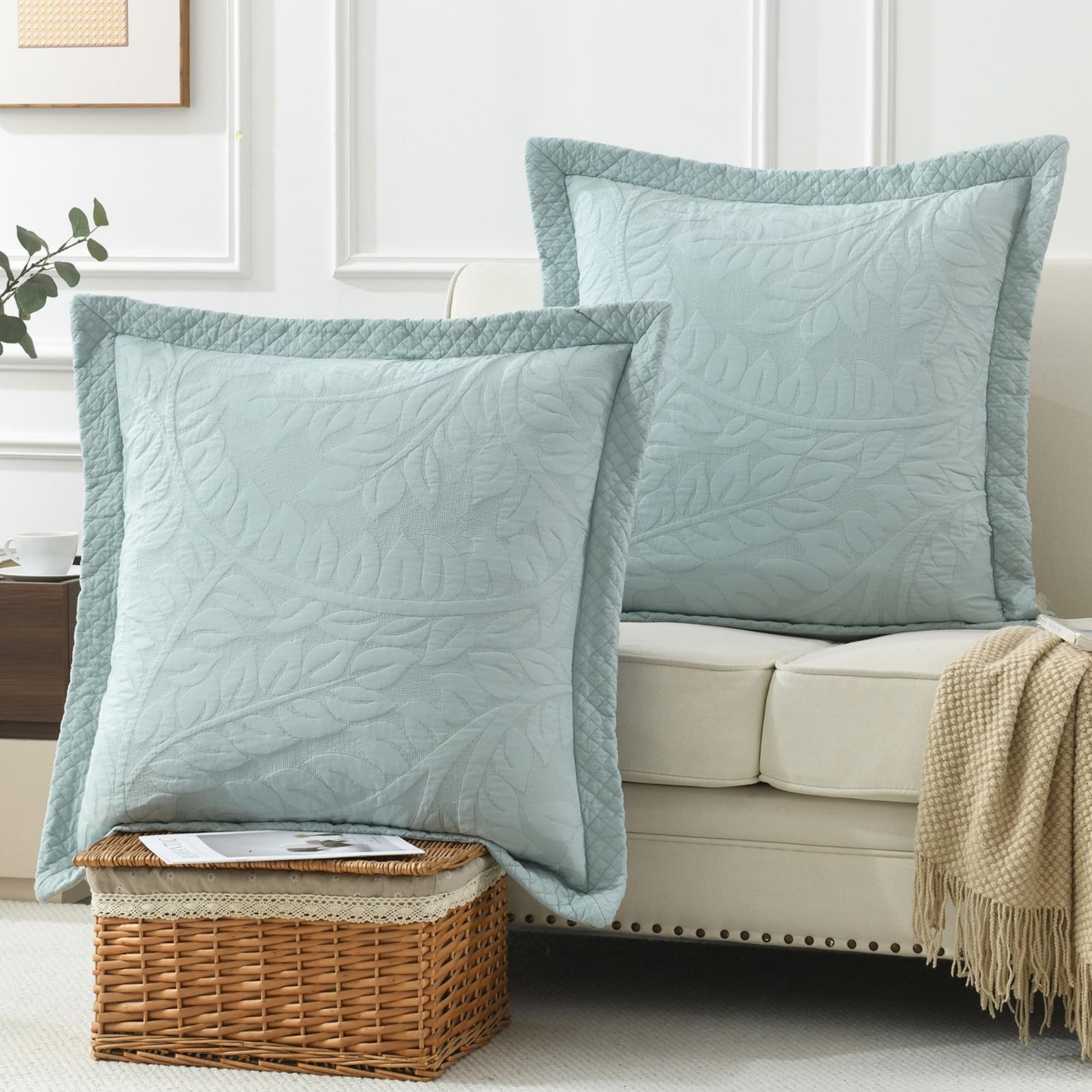 MarCielo 100% Cotton Embroidered Quilted Pillow Shams -Standard - Navy