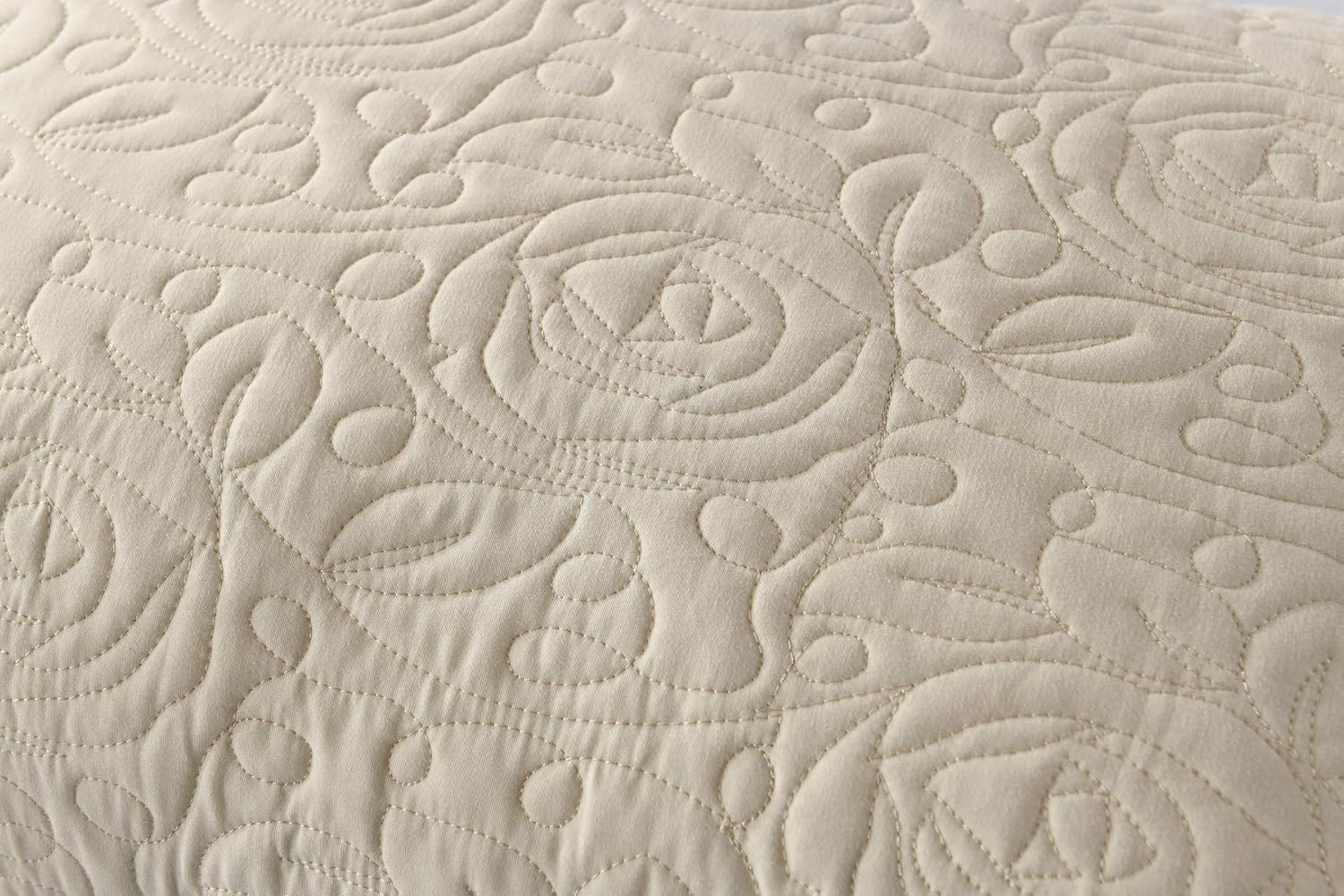 MarCielo 2-Piece Embroidered Pillow Shams, Decorative Microfiber Pillow Covers Set, Standard Size, Beige
