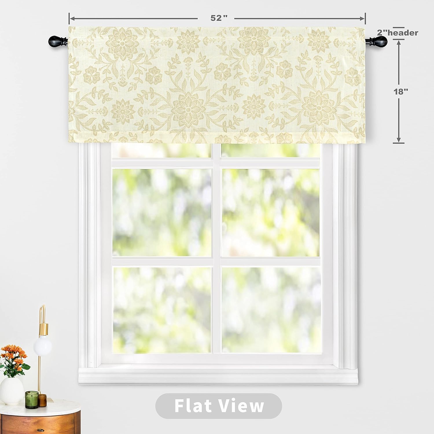 DriftAway Boho Linen Blend Kitchen Valance Curtain Blackout 18 Inch for Living Room Lined Rod Pocket Floral Farmhouse Country Short Curtains for Small Windows 1 Panel