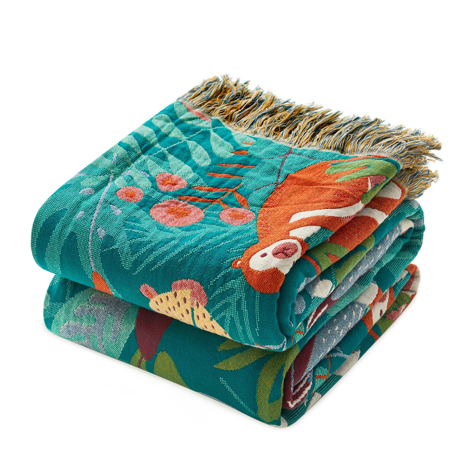 MSGKV Boho Throw Blanket 60''x80'',100% Cotton Blanket for Couch Bed, Summer Breathable Quilt Farmhouse Home Decor Soft Lightweight Picnic Blankets