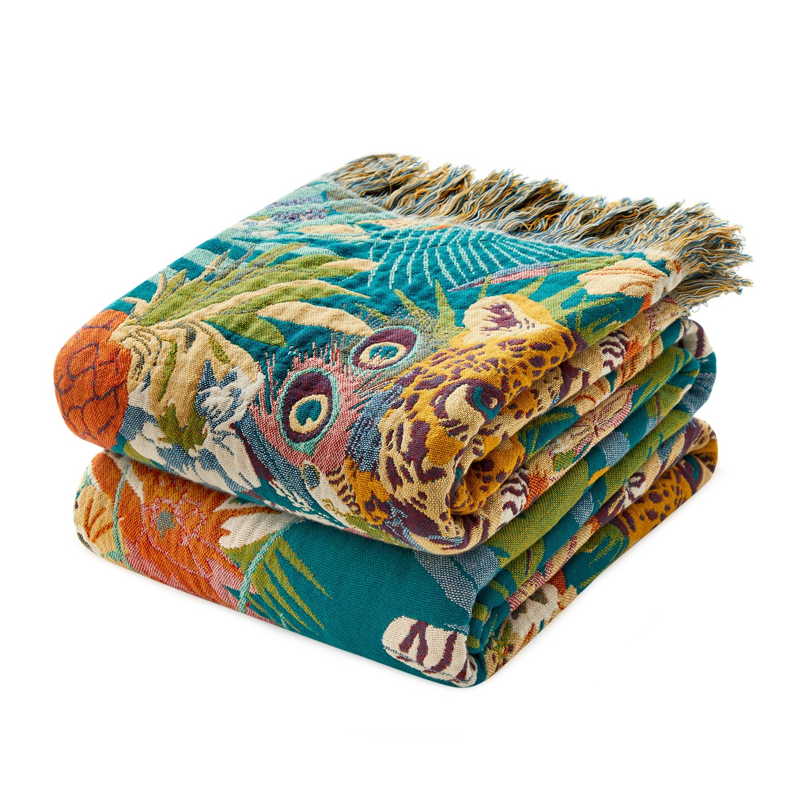 MSGKV Boho Throw Blanket 60''x80'',100% Cotton Blanket for Couch Bed, Summer Breathable Quilt Farmhouse Home Decor Soft Lightweight Picnic Blankets