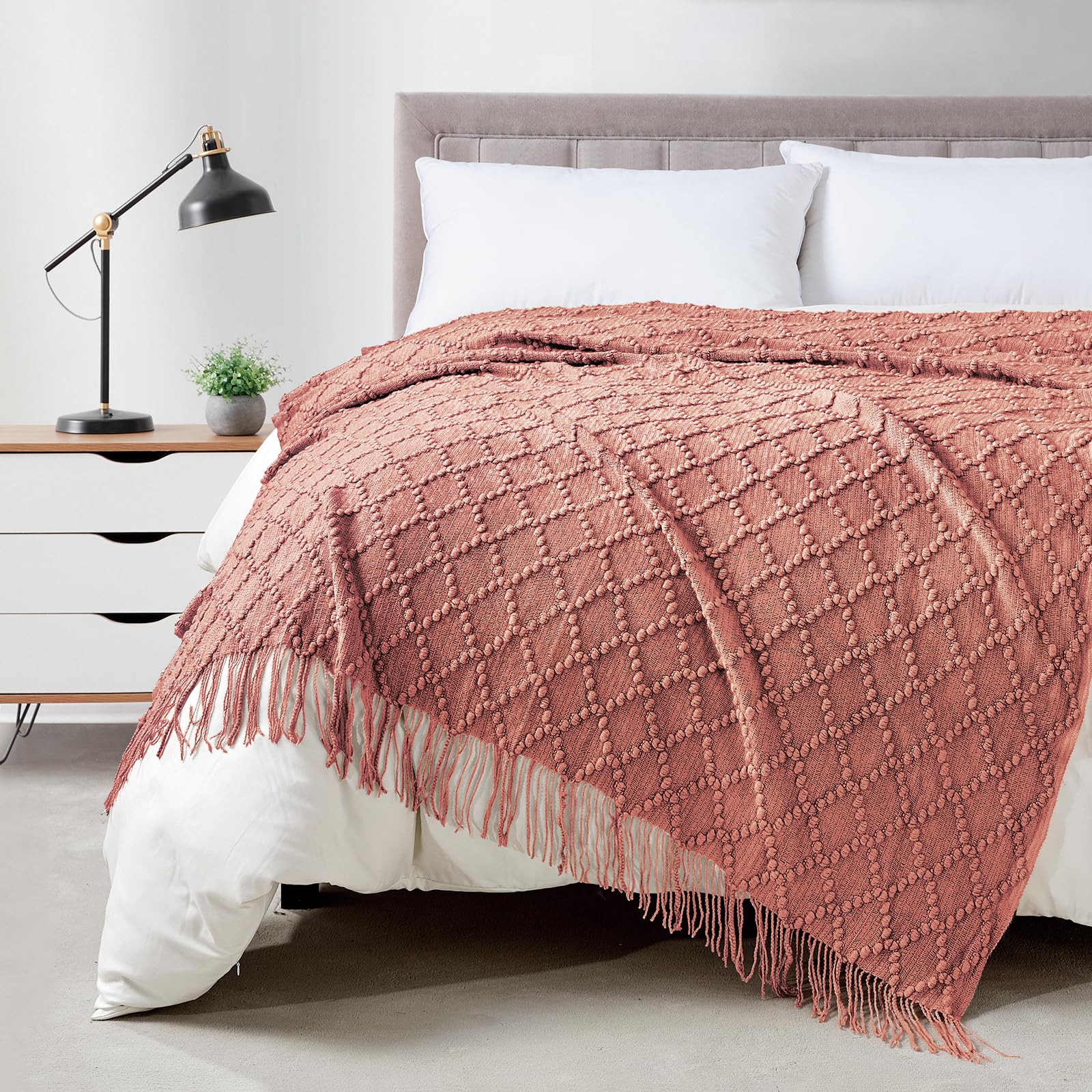BOURINA Beige Throw Blanket 50x60 Inches Throw Textured Solid Soft Sofa Couch Decorative Knit Blanket