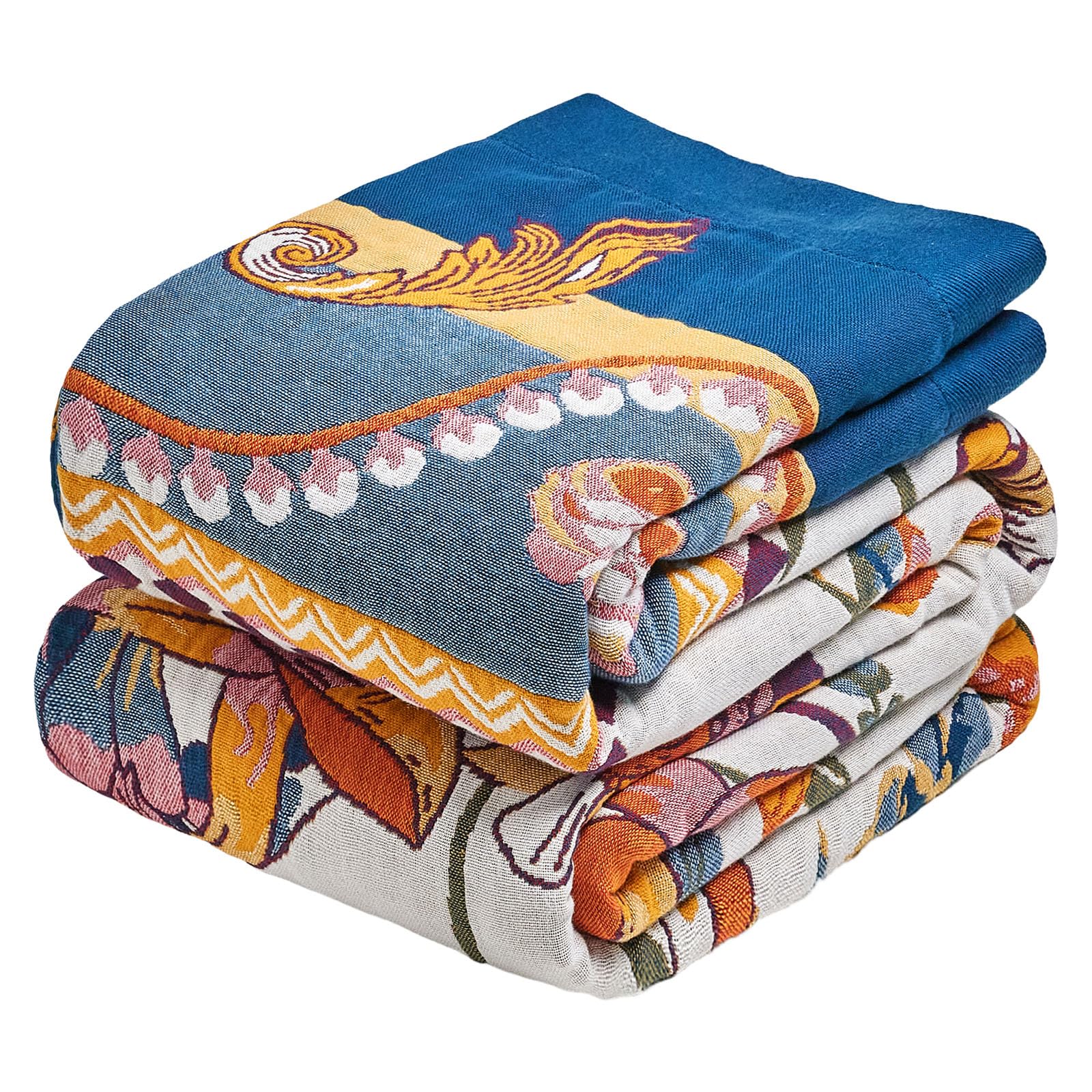 MSGKV Boho Throw Blanket 60''x80'',100% Cotton Blanket for Couch Bed, Summer Breathable Quilt Farmhouse Home Decor Soft Lightweight Picnic Blankets